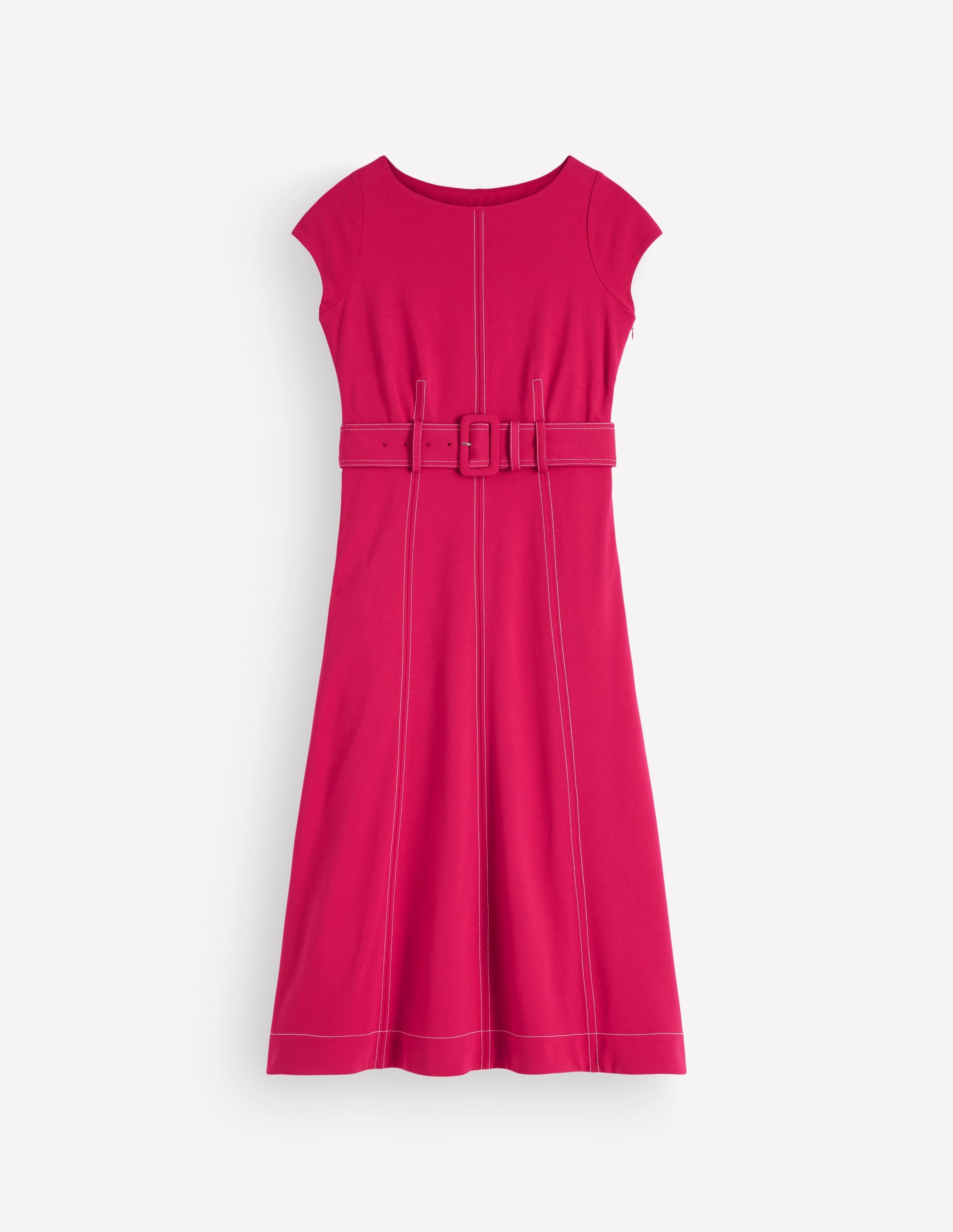 Topstitch Ponte Midi Dress-Pomegranate-5