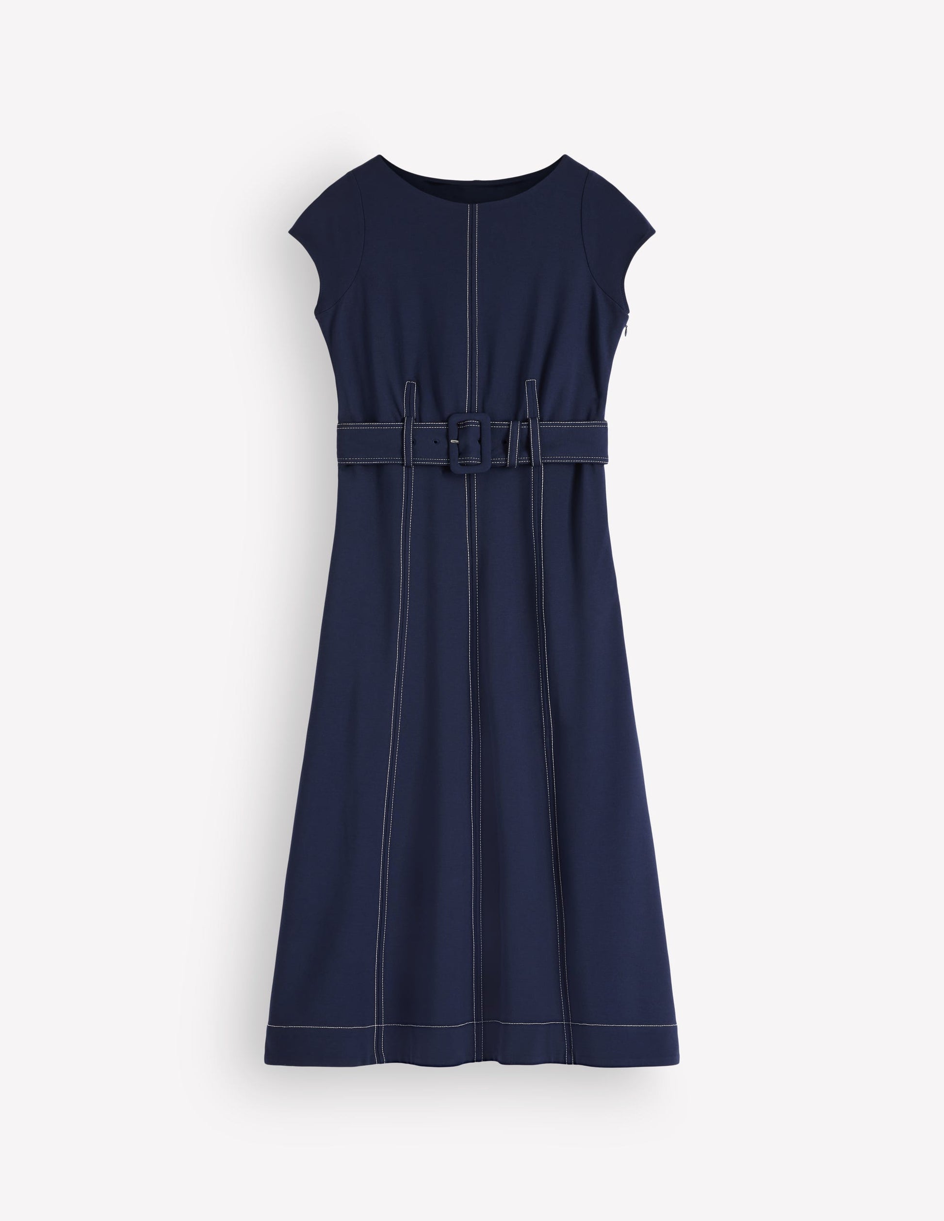 Topstitch Ponte Midi Dress-Navy-6