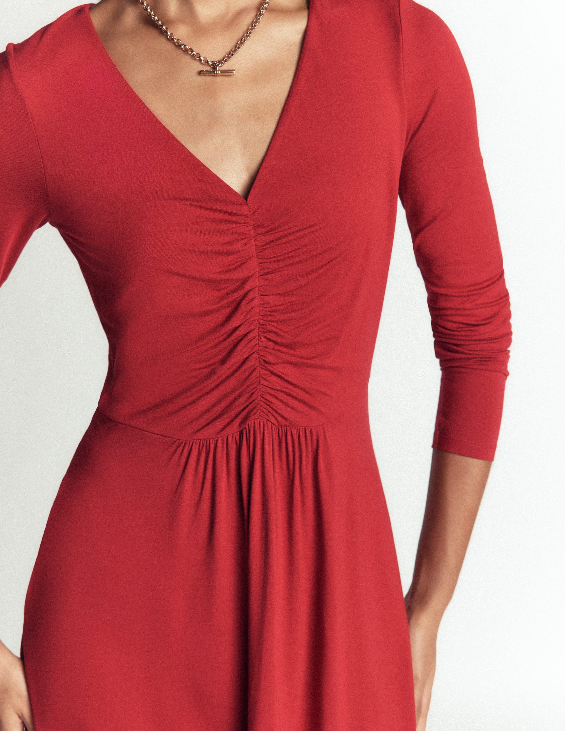 Jasmine Ruched Jersey Dress-Crimson Red-2