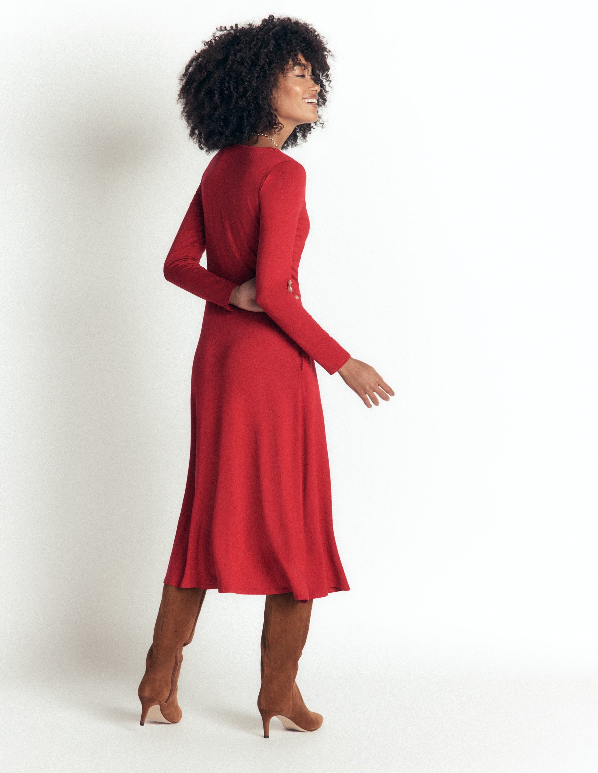 Jasmine Ruched Jersey Dress-Crimson Red-3