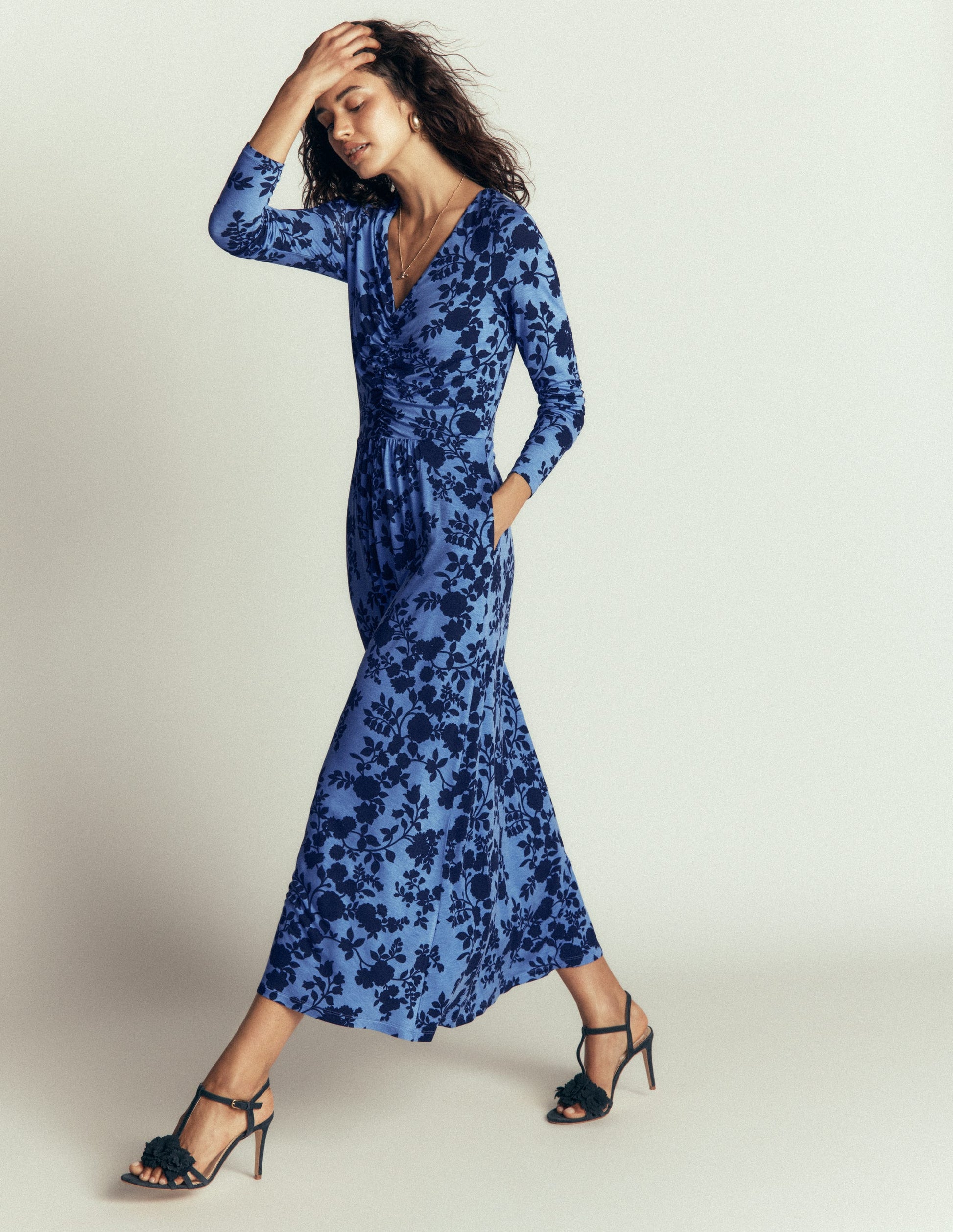 Jasmine Ruched Jersey Dress-Forget Me Not, Bouquet Breeze-5