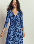 Jasmine Ruched Jersey Dress-Forget Me Not, Bouquet Breeze