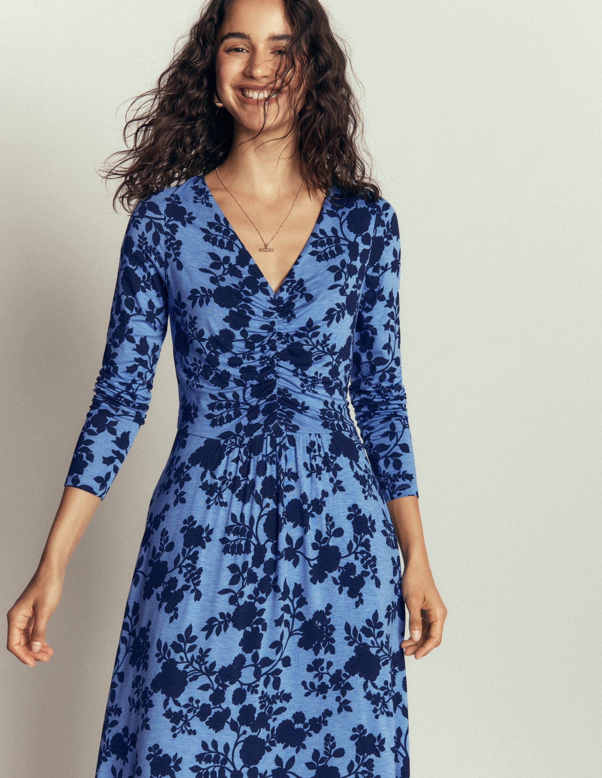 Jasmine Ruched Jersey Dress-Forget Me Not, Bouquet Breeze - Image 6