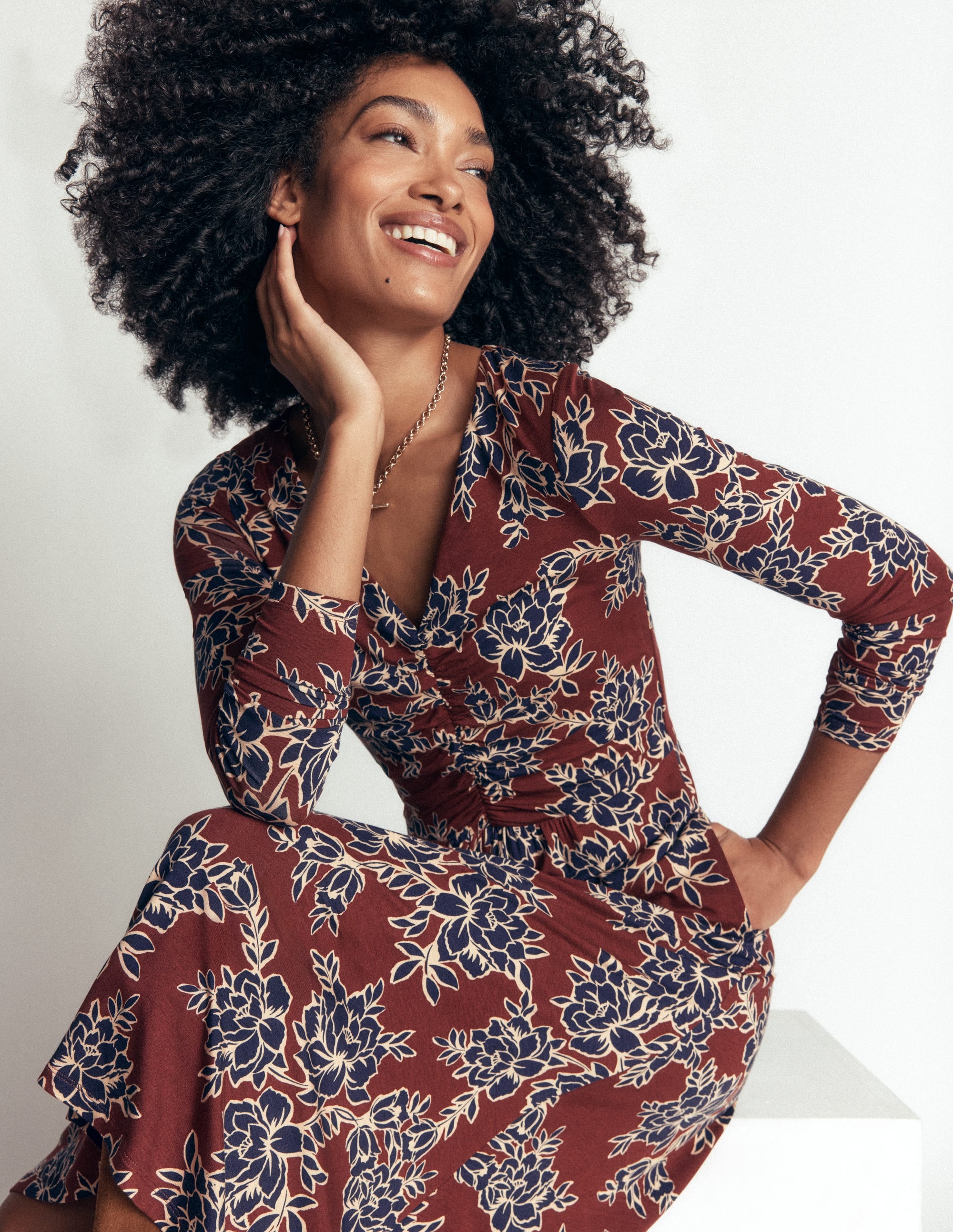 Jasmine Ruched Jersey Dress-Roasted Brown, Enchanted Peony - Image 1