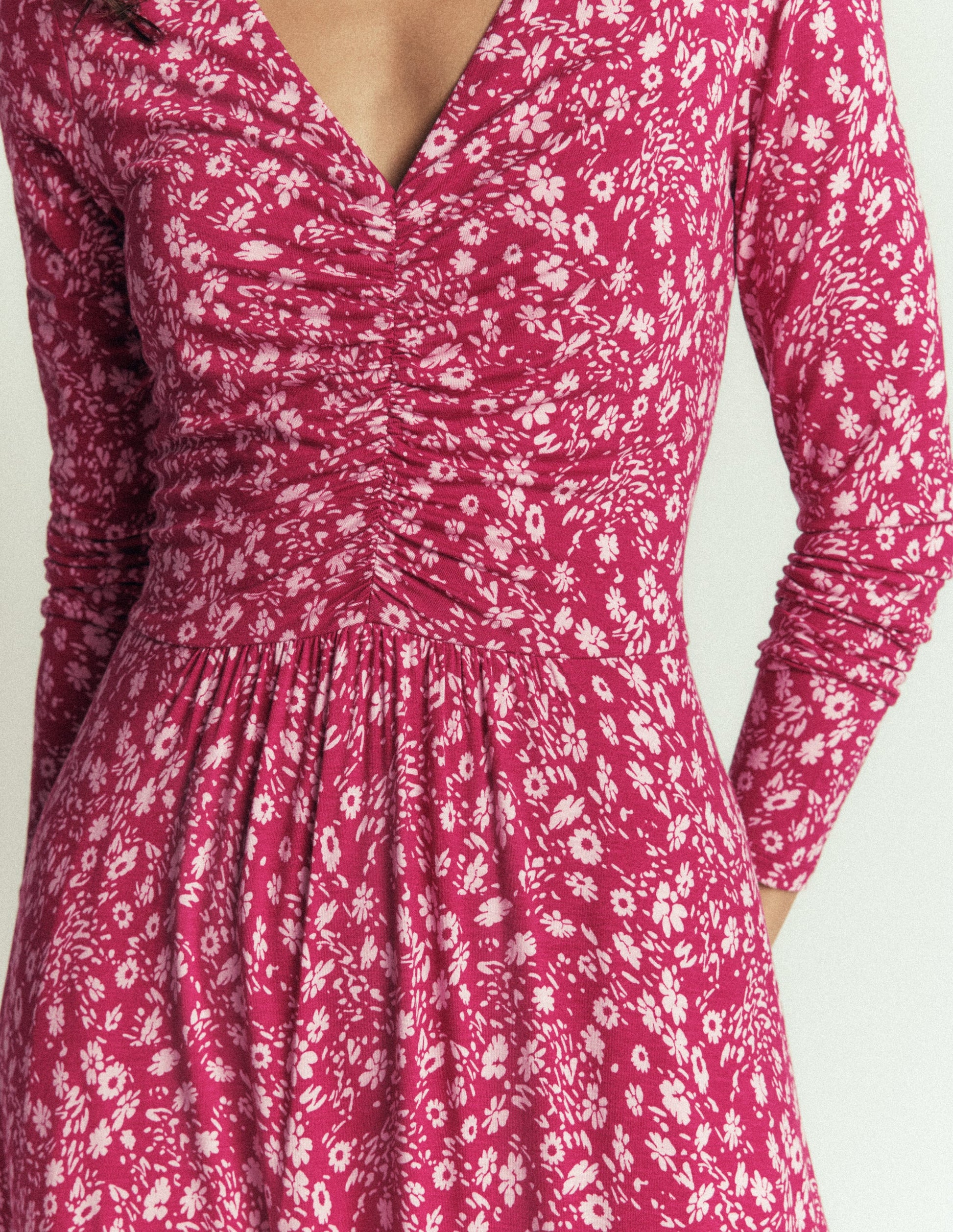 Jasmine Ruched Jersey Dress-Sweet Cherry, Scattered Flora-3