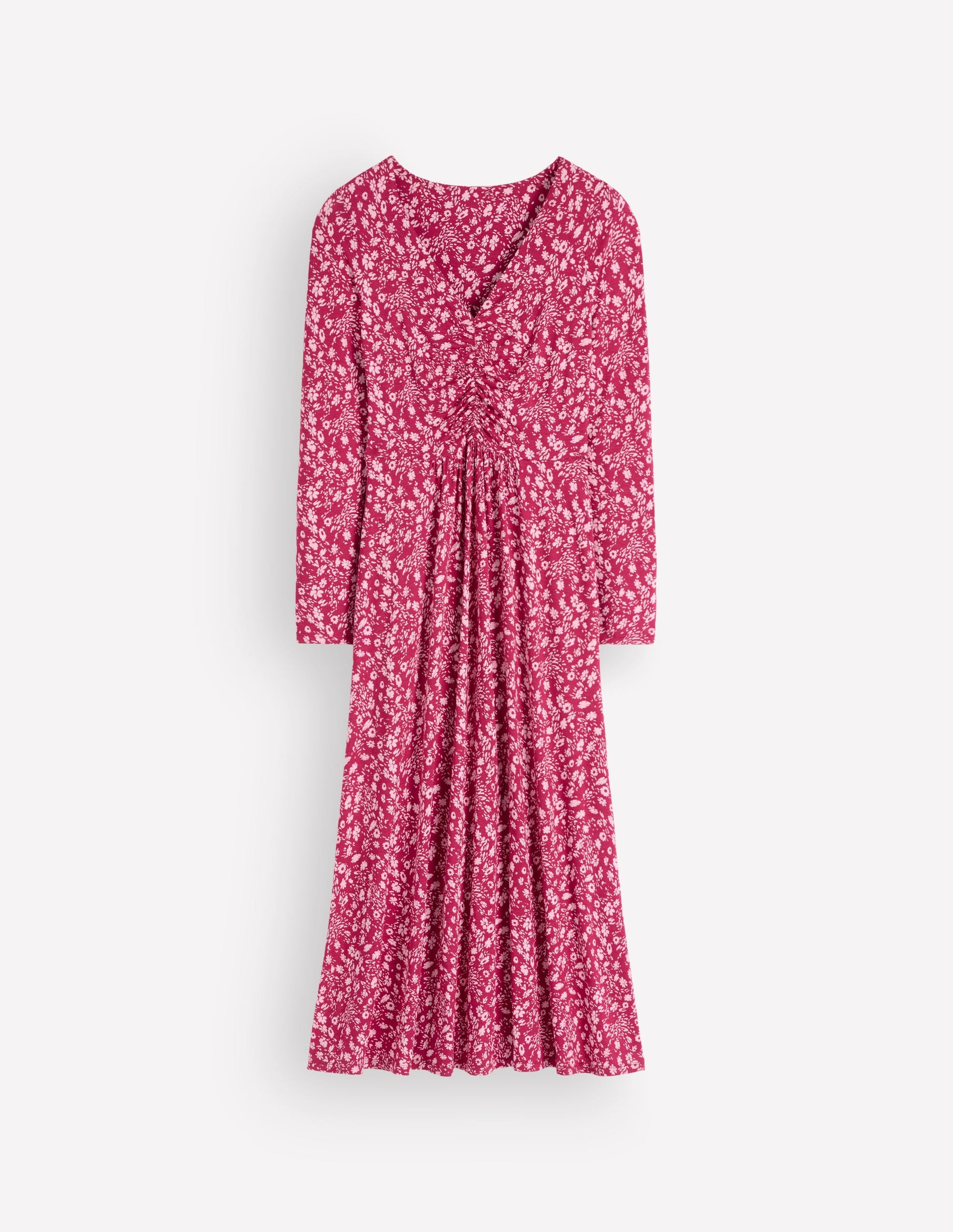 Jasmine Ruched Jersey Dress-Sweet Cherry, Scattered Flora-7