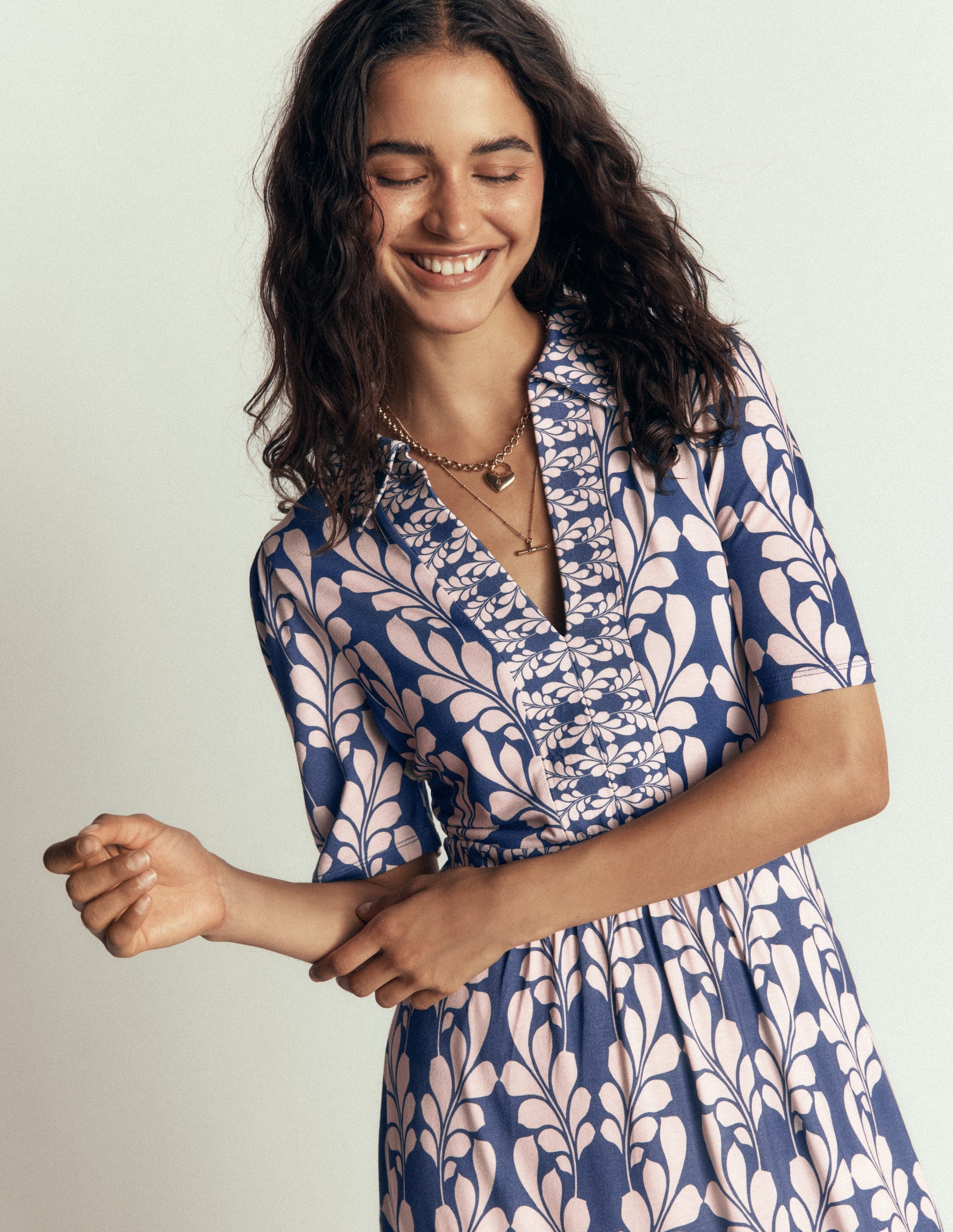 Heidi Jersey Midi Tea Dress-Denim Blue, Delicate Trail-2