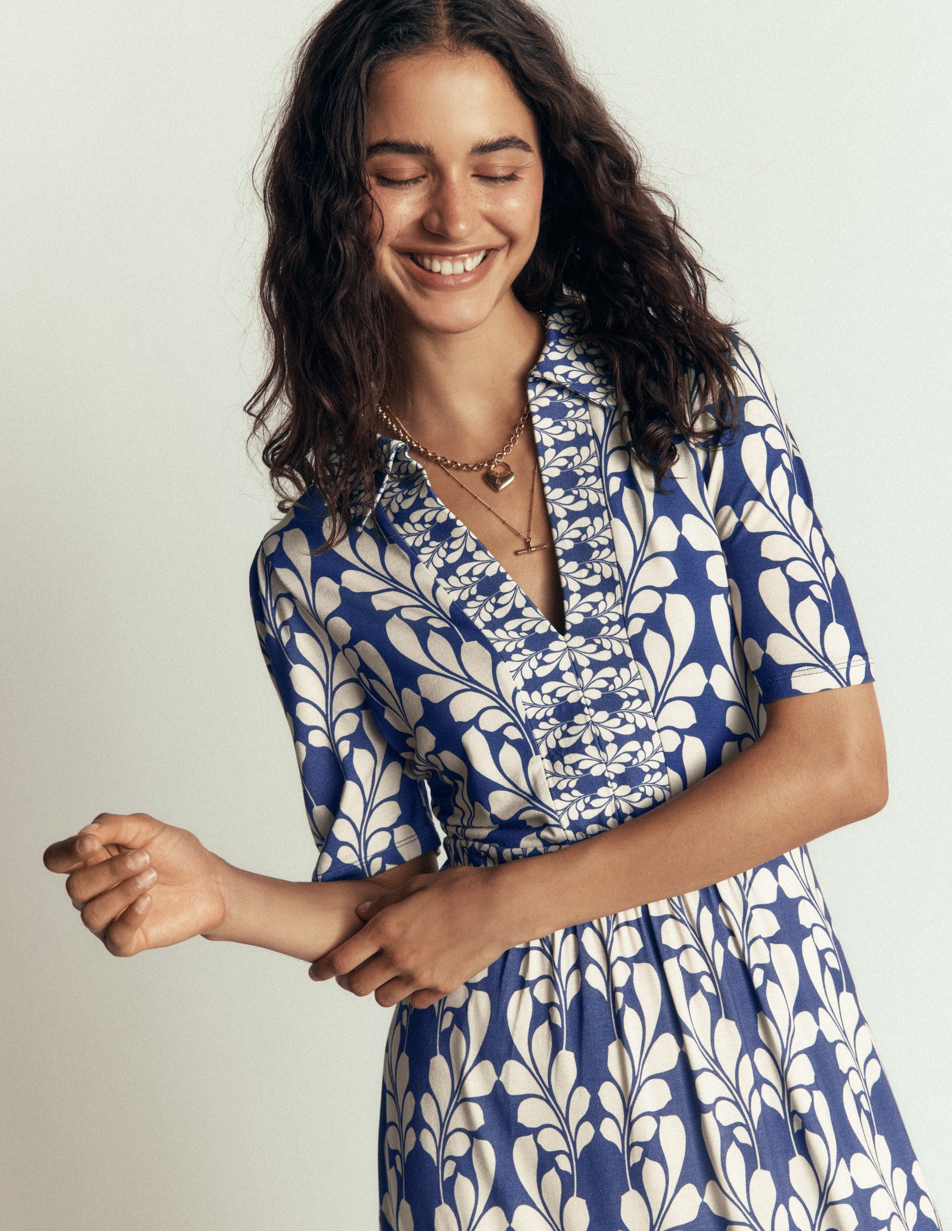 Heidi Jersey Midi Tea Dress-Denim Blue, Delicate Trail-2