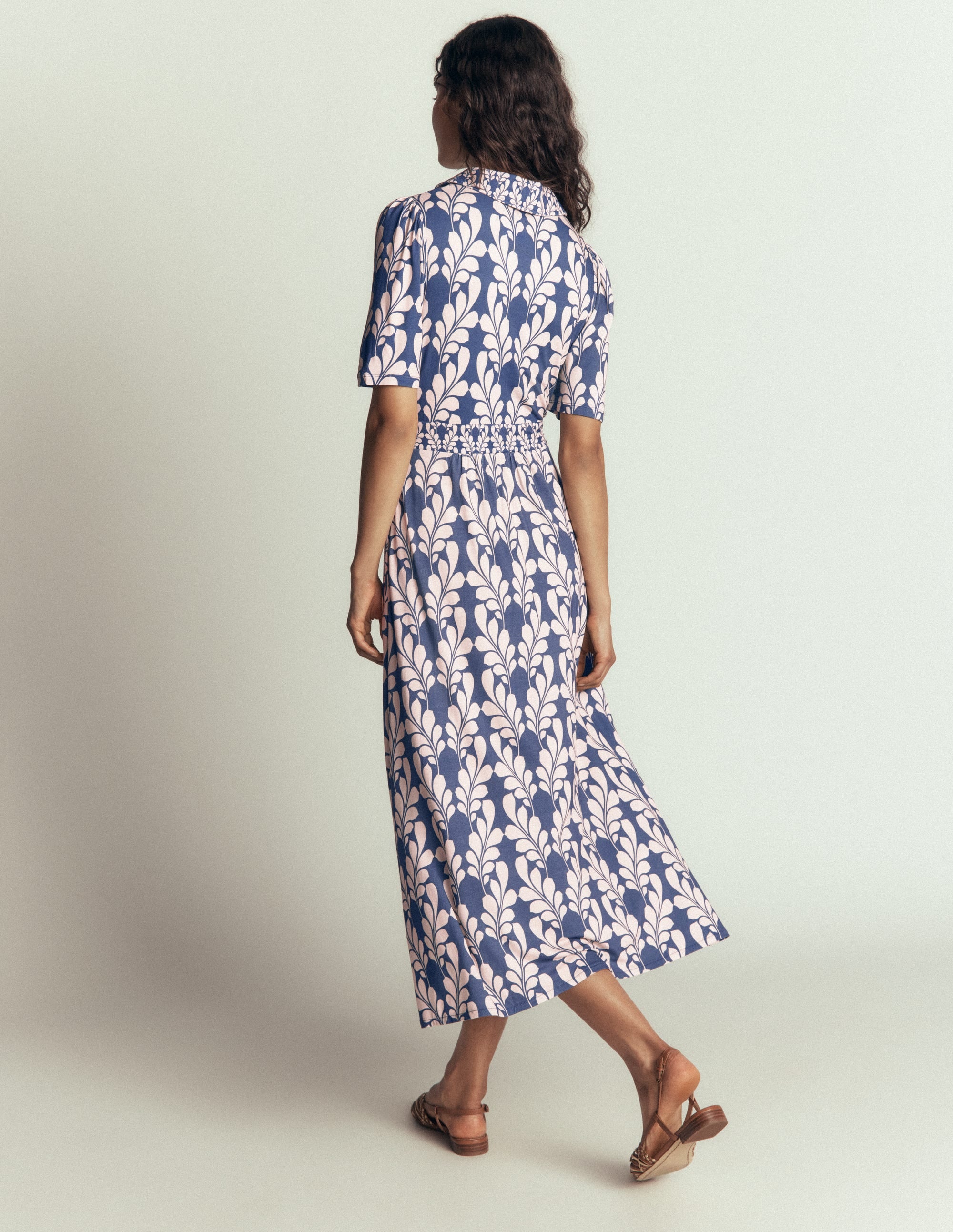 Heidi Jersey Midi Tea Dress-Denim Blue, Delicate Trail - Image 3