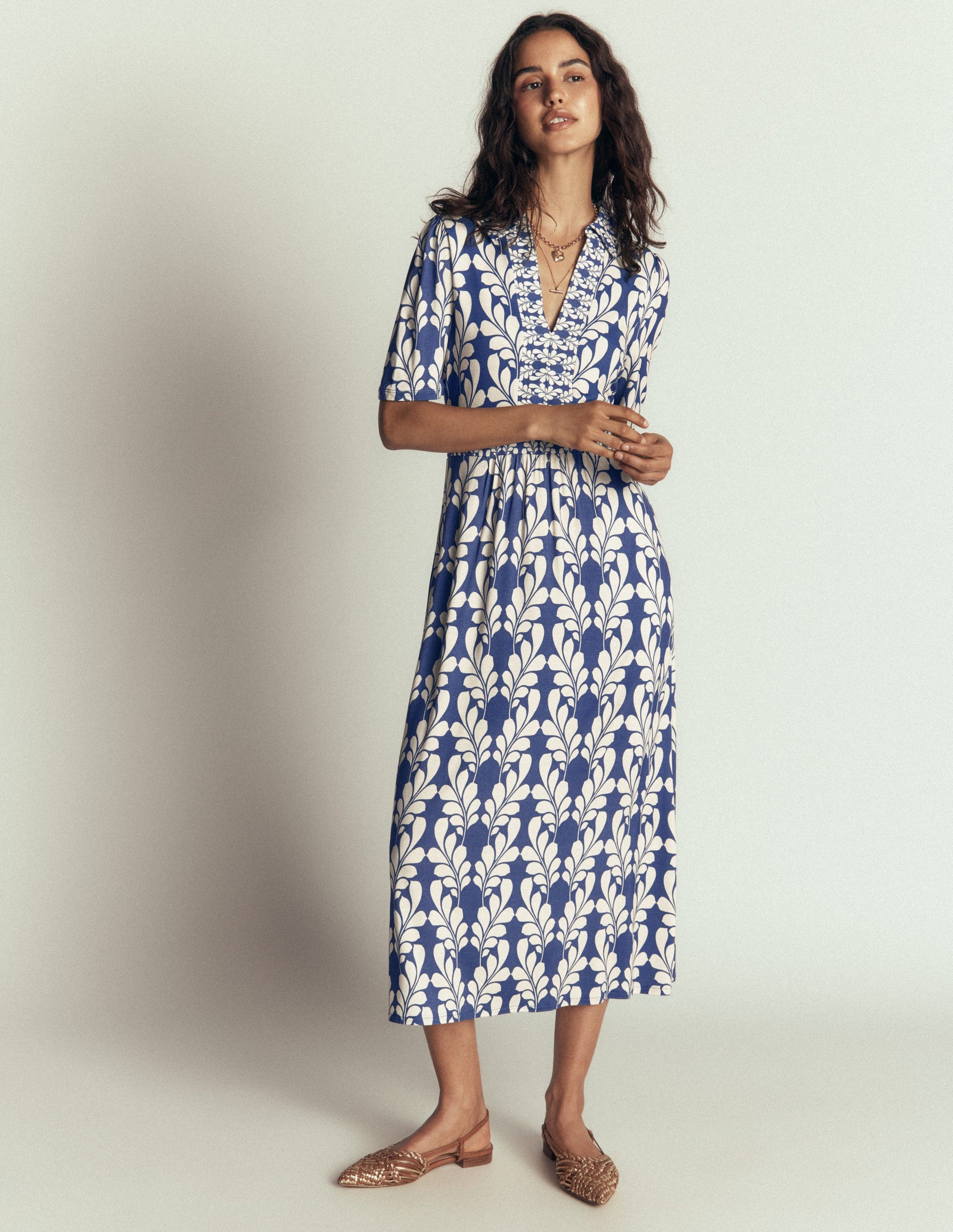 Heidi Jersey Midi Tea Dress-Denim Blue, Delicate Trail-1