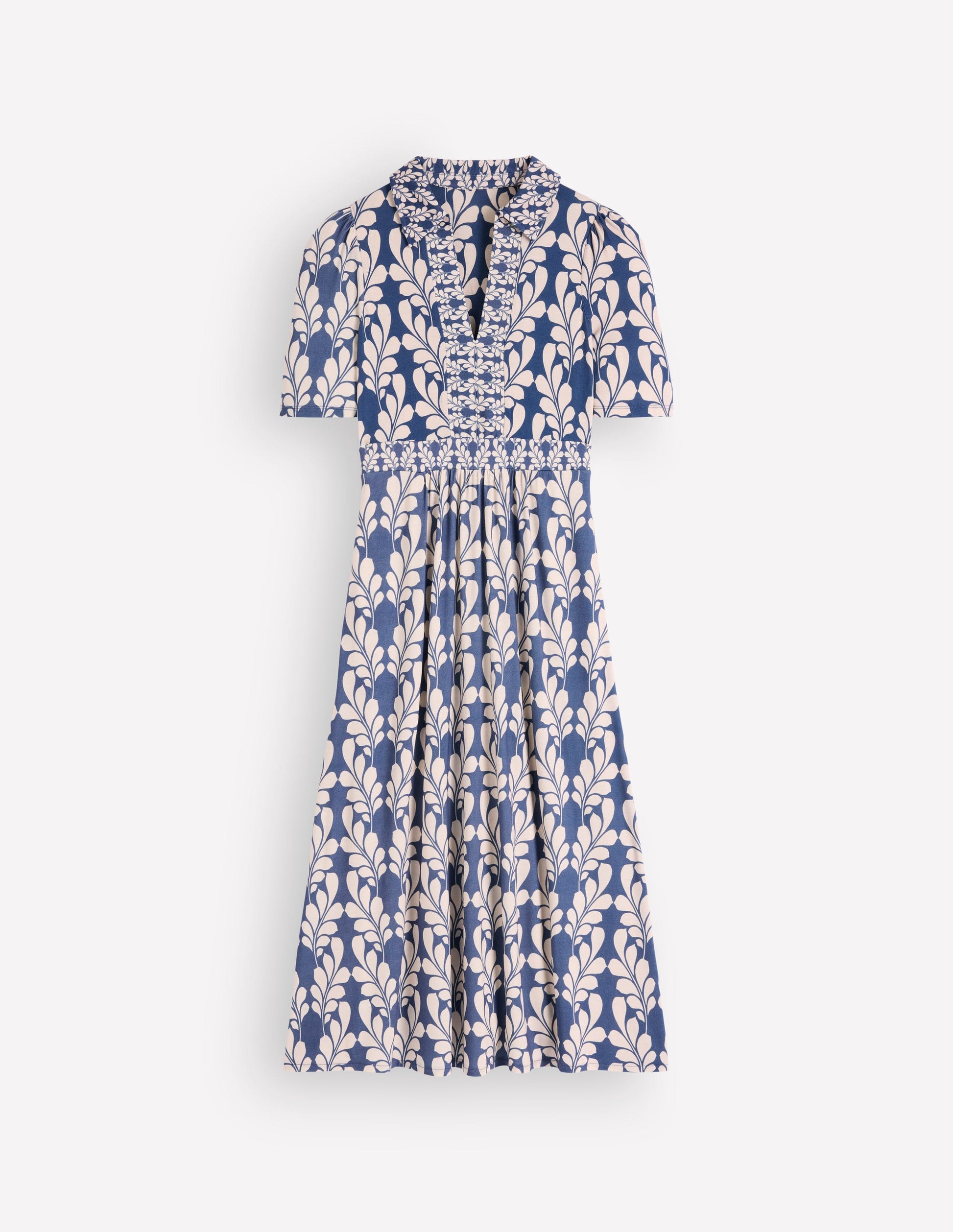 Heidi Jersey Midi Tea Dress-Denim Blue, Delicate Trail-5
