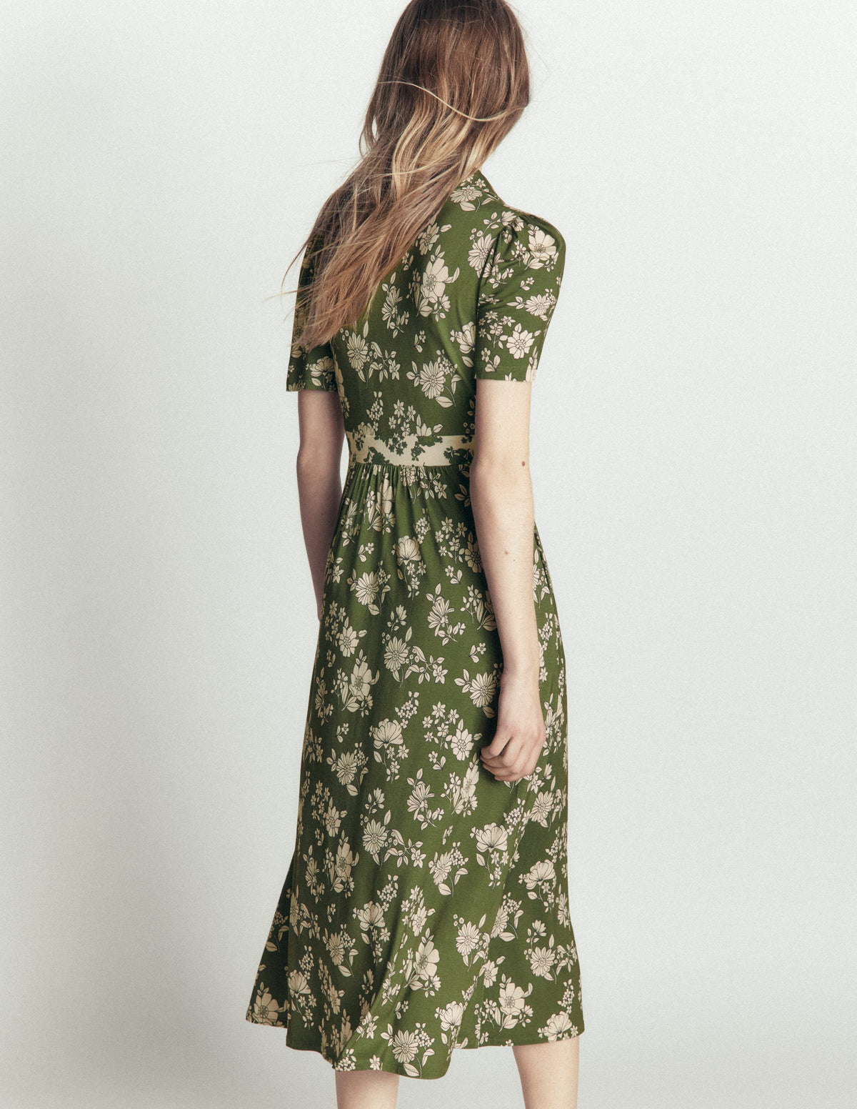 Heidi Jersey Midi Tea Dress-Olive, Floral Field Spaced-2