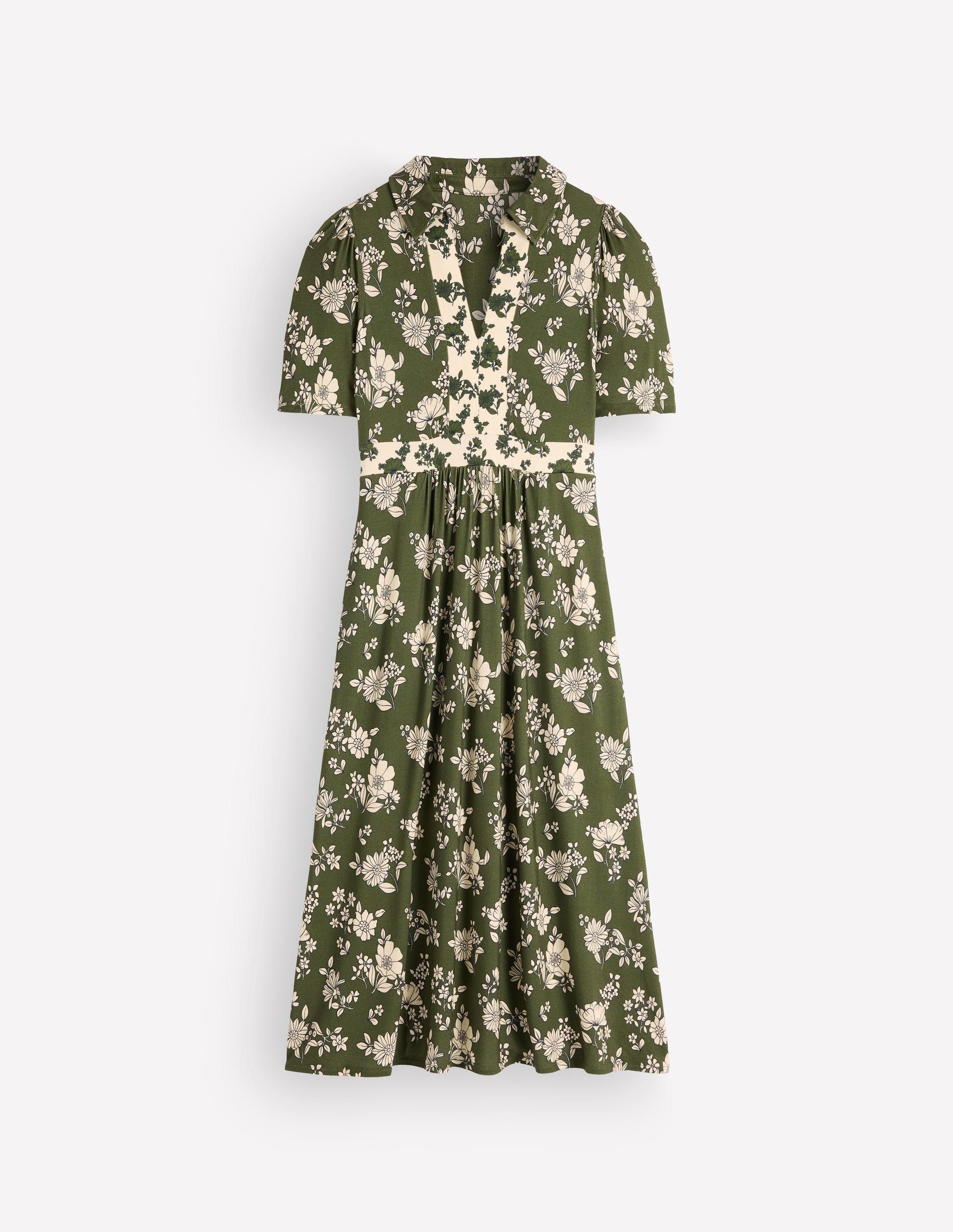 Heidi Jersey Midi Tea Dress-Olive, Floral Field Spaced-8