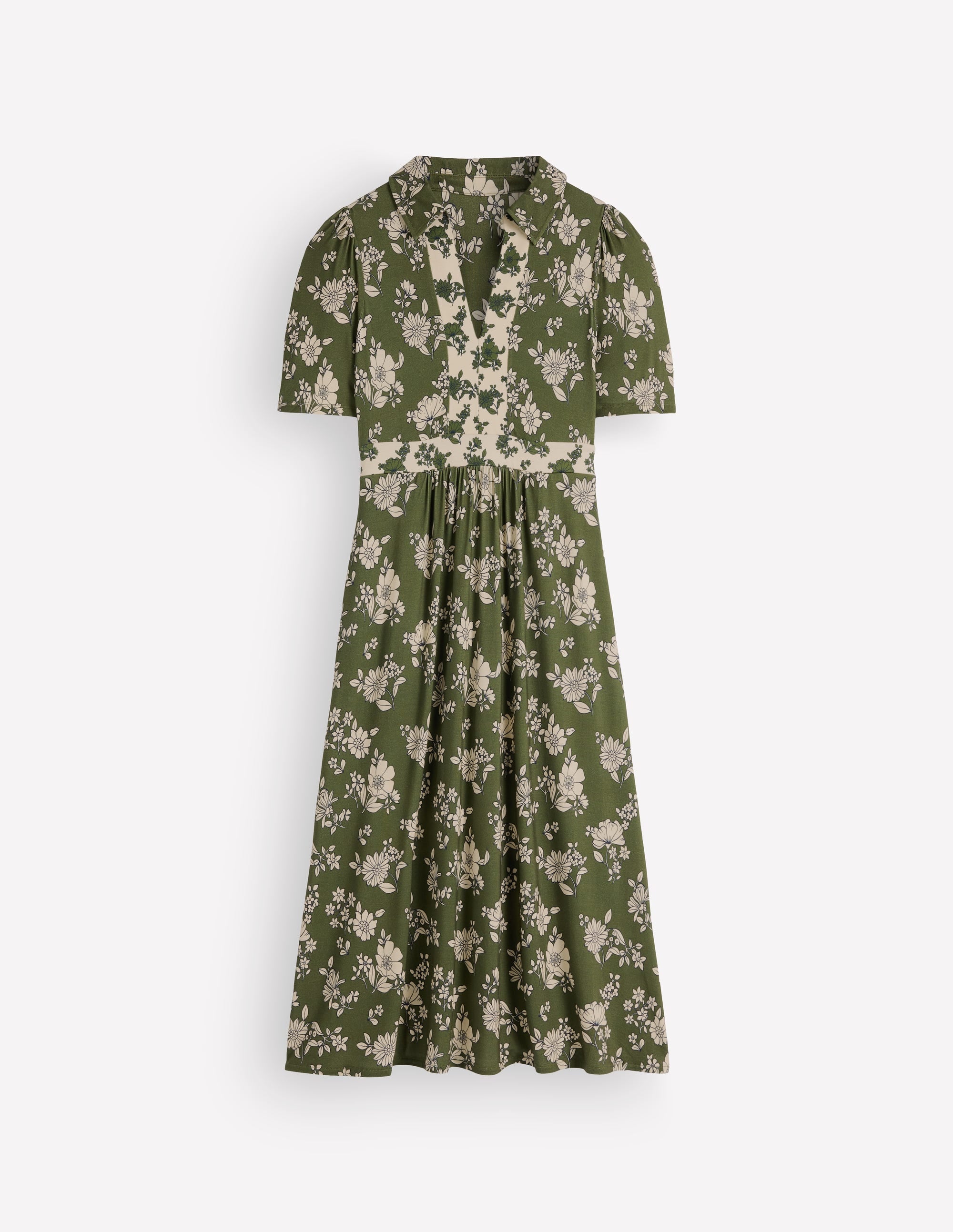 Heidi Jersey Midi Tea Dress-Olive, Floral Field Spaced - Image 4