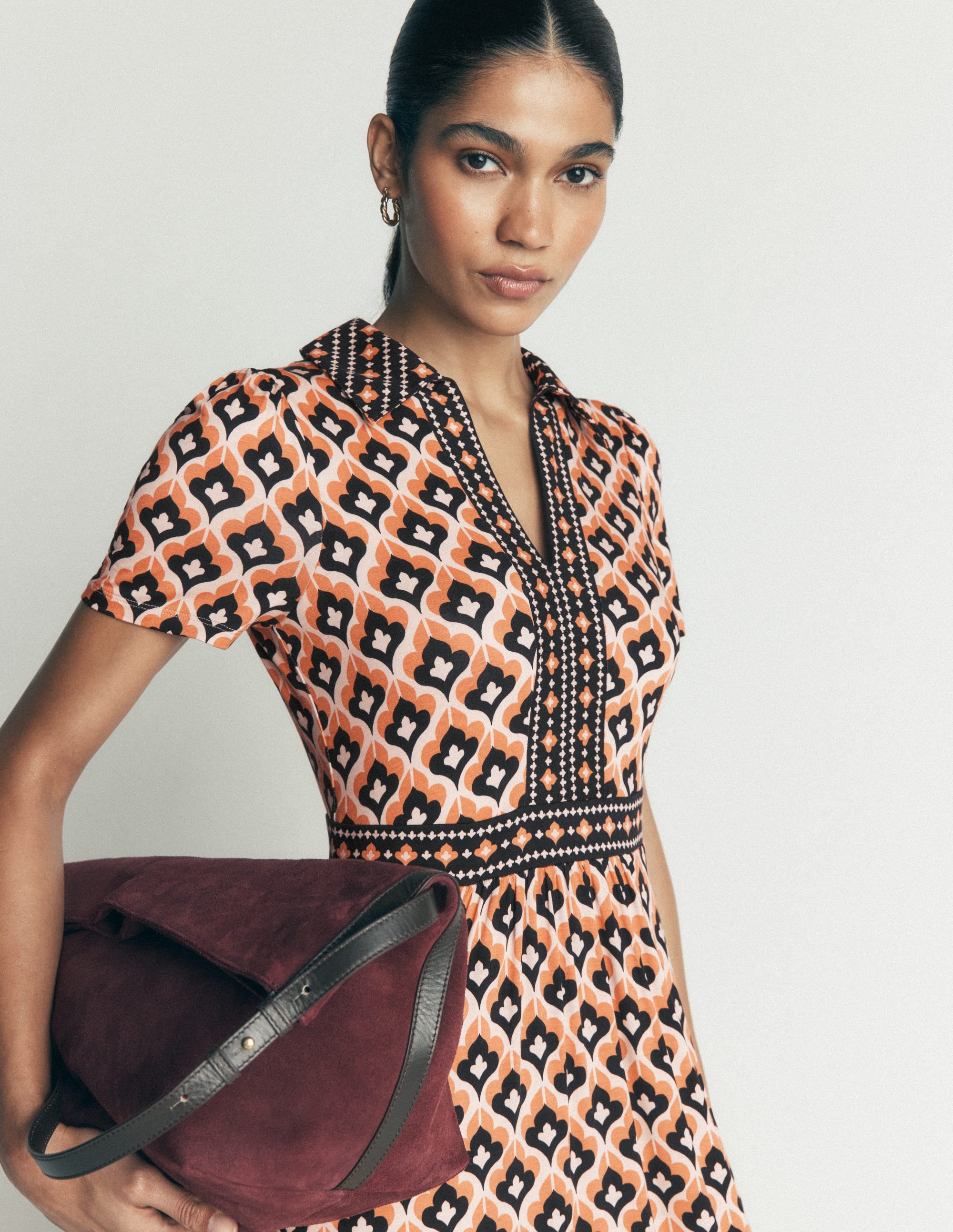 Heidi Jersey Midi Tea Dress-Almond Milk, Geo - Image 6
