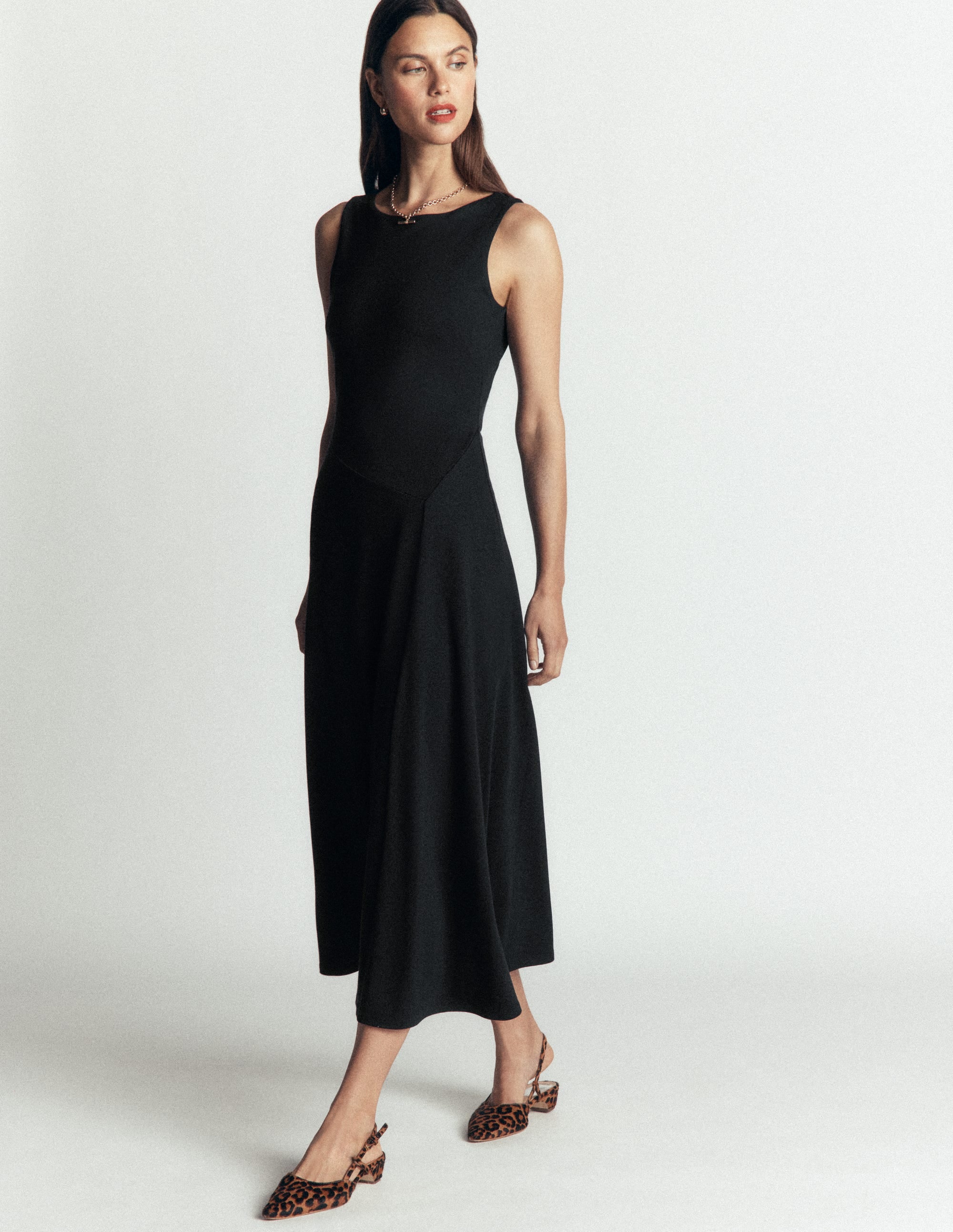 Asymetric Ponte Midi Dress-Black - Image 1