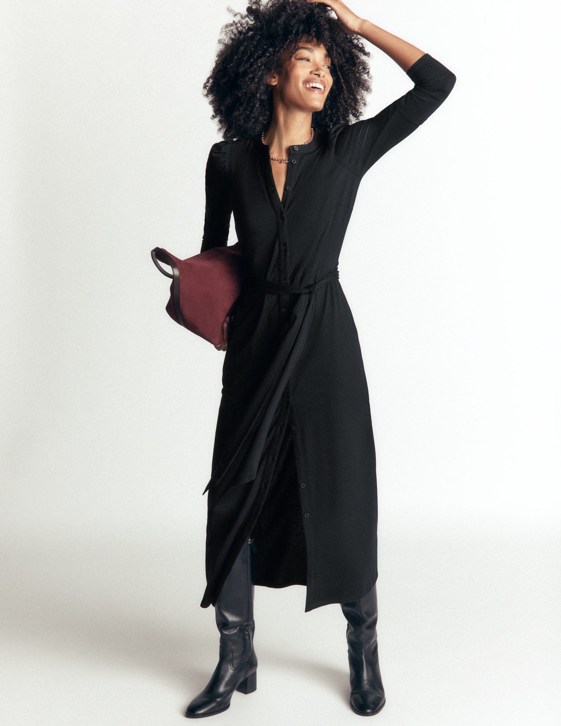 Honor Column Jersey Midi Dress-Black-3