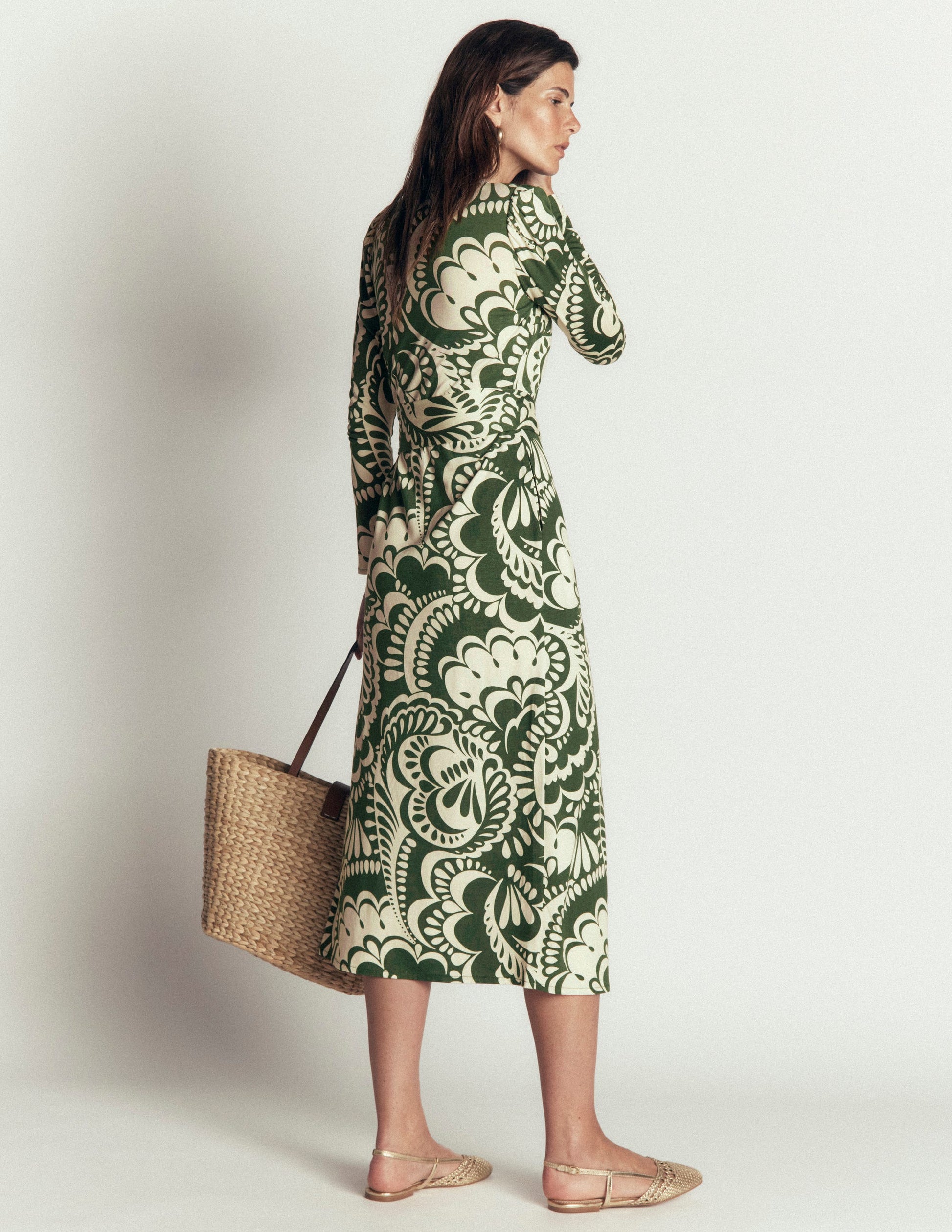 Honor Column Jersey Midi Dress-Chive, Flourishing Medley-3