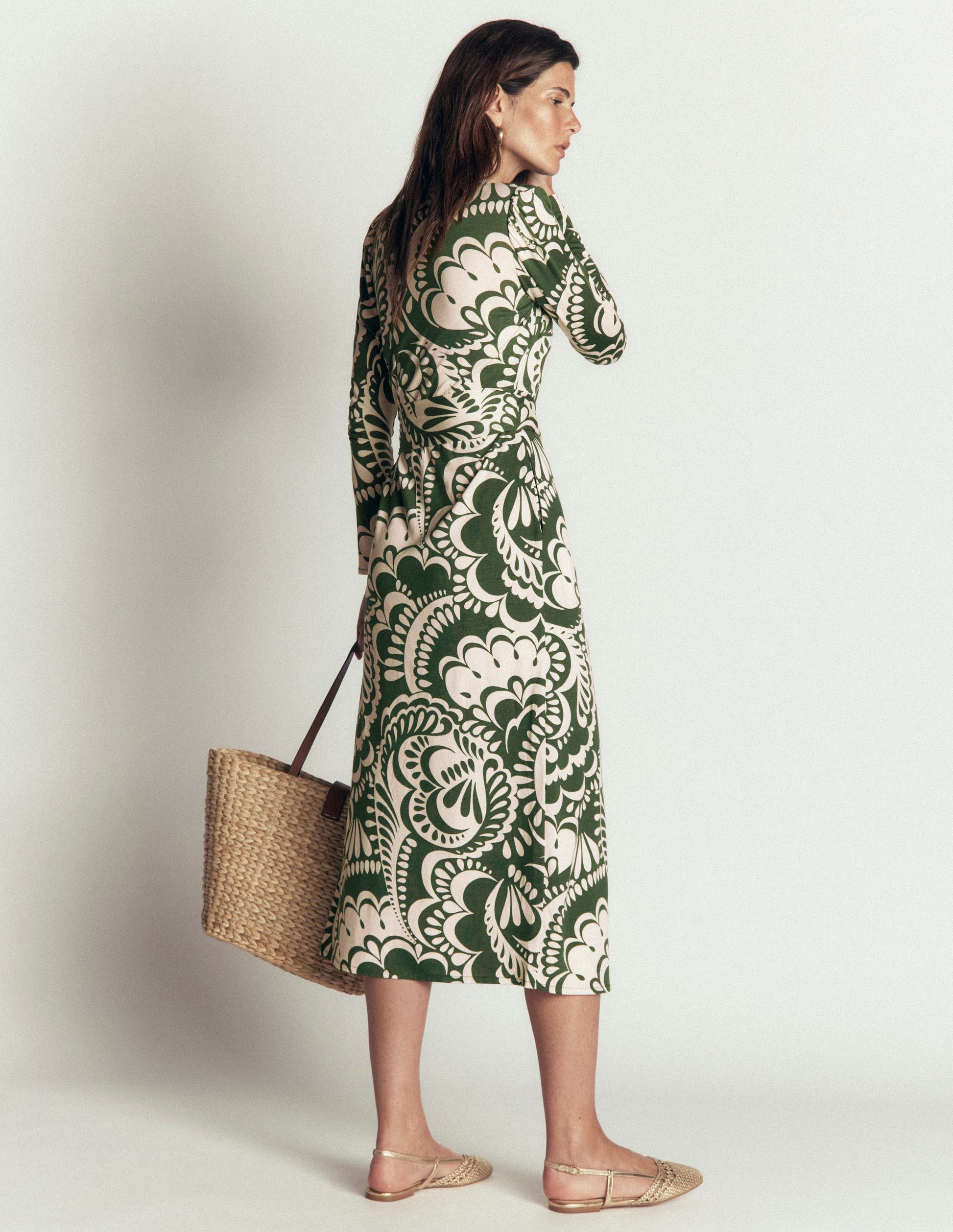 Honor Column Jersey Midi Dress-Chive, Flourishing Medley-3