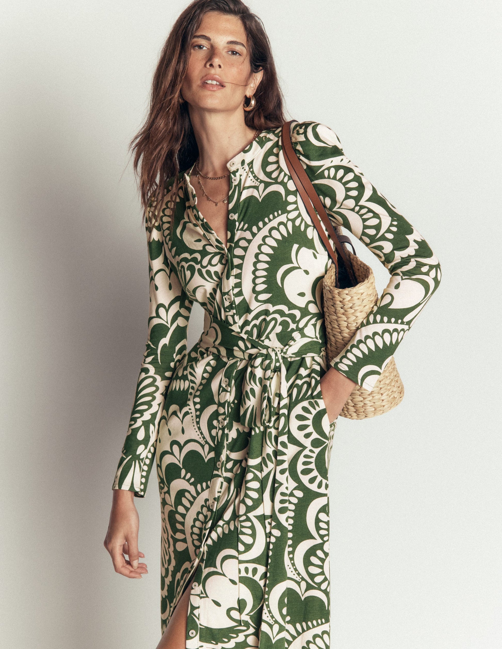 Honor Column Jersey Midi Dress-Chive, Flourishing Medley-1