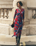 Honor Column Jersey Midi Dress-Crimson Red, Forest Breeze