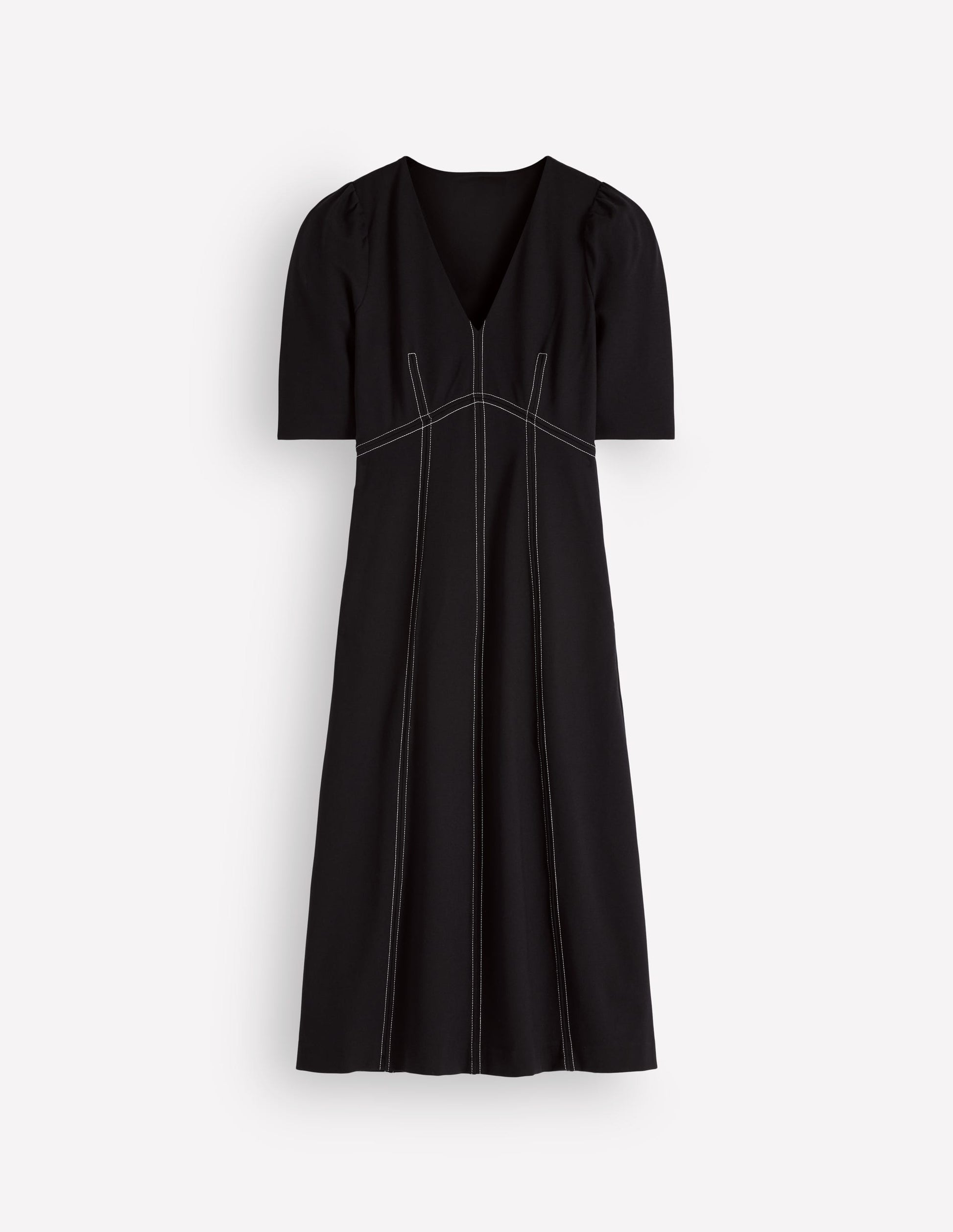 Puff Sleeve Ponte Midi Dress-Black-5