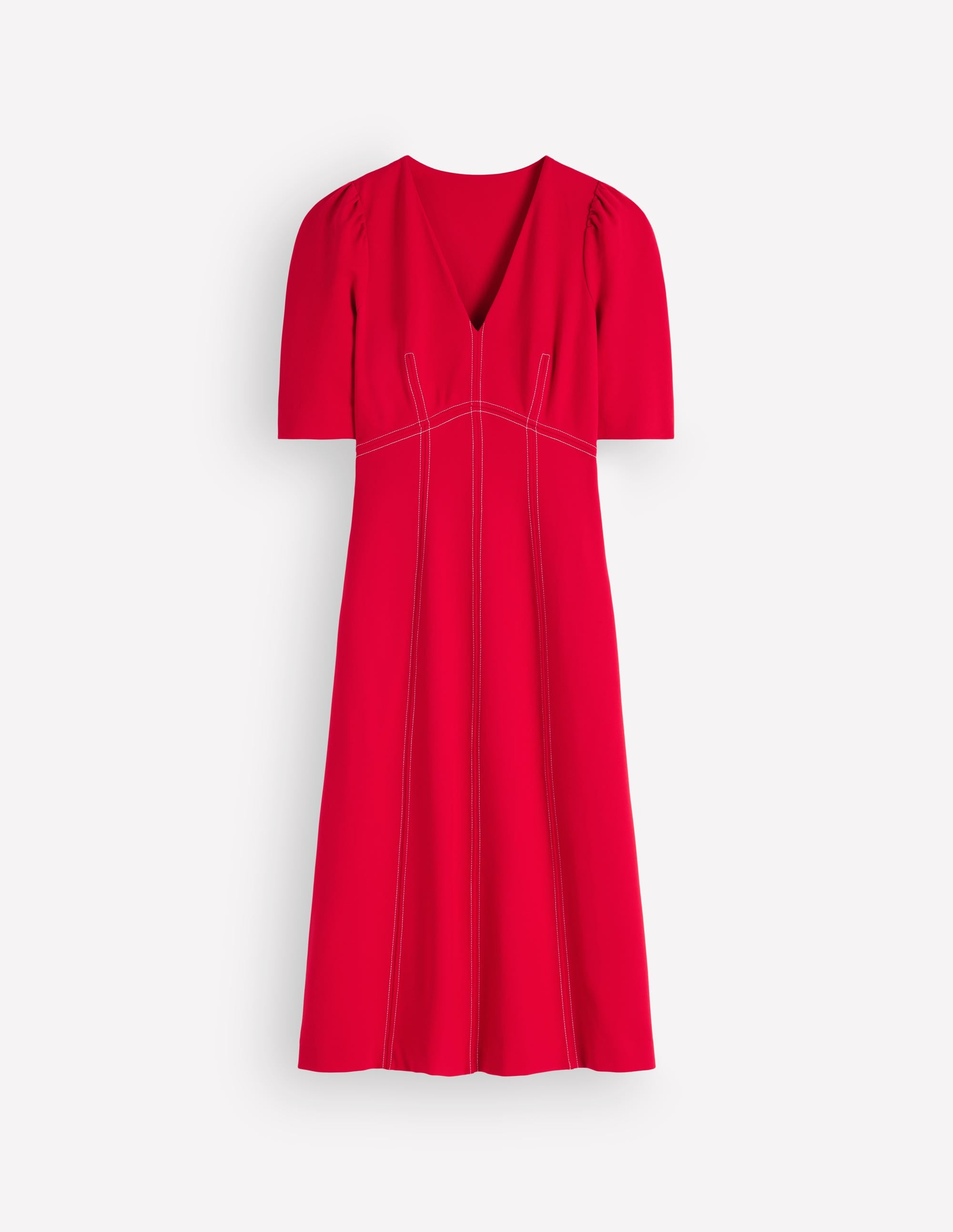 Puff Sleeve Ponte Midi Dress-Merida Red - Image 5