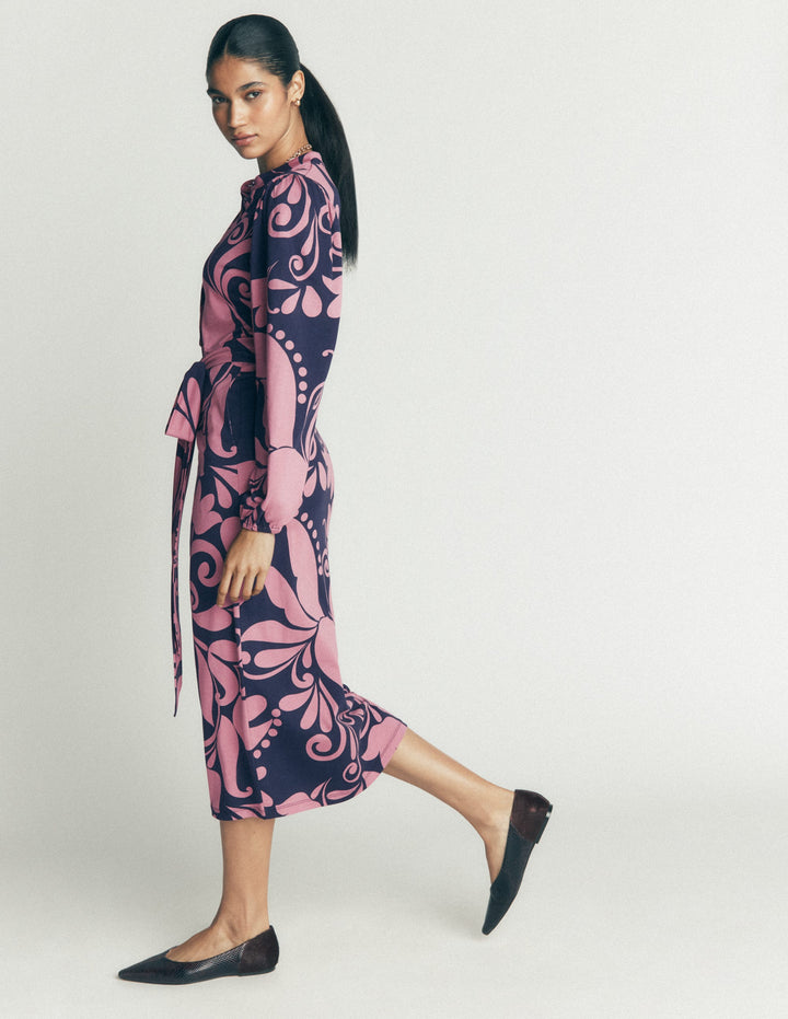 Eli Belted Jersey Midi Dress-Pink Heather, Floral Breeze