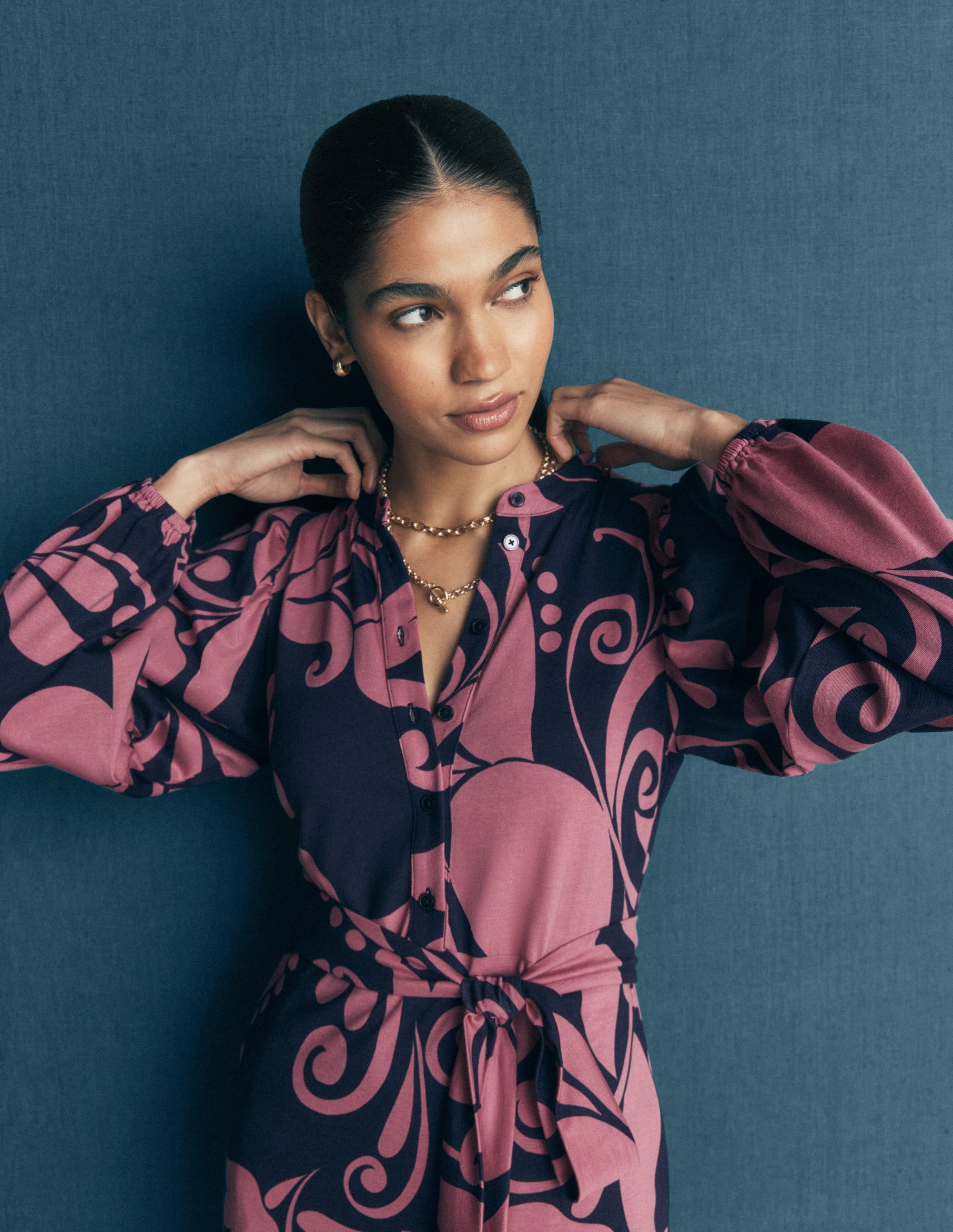 Eli Belted Jersey Midi Dress-Pink Heather, Floral Breeze - Image 2