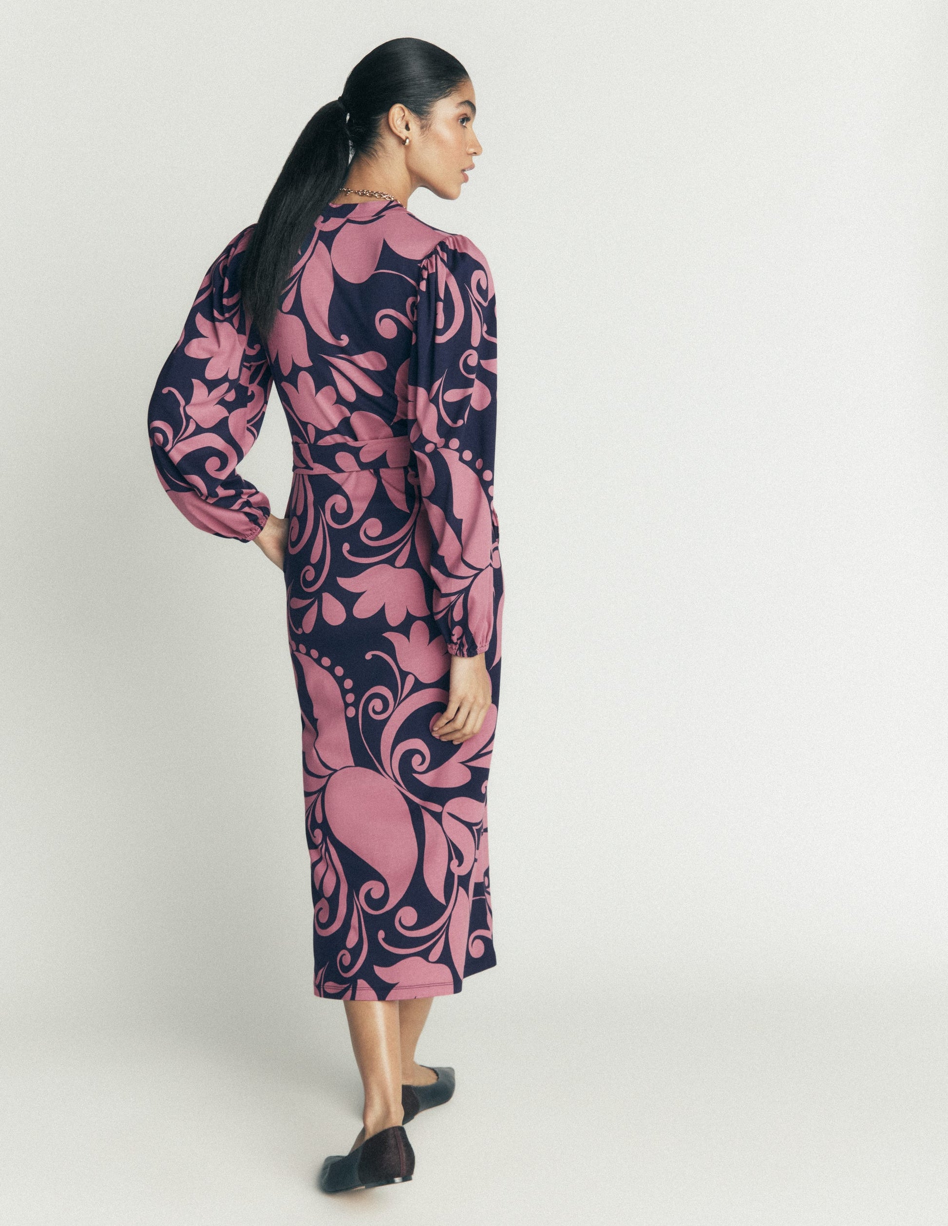 Eli Belted Jersey Midi Dress-Pink Heather, Floral Breeze-3