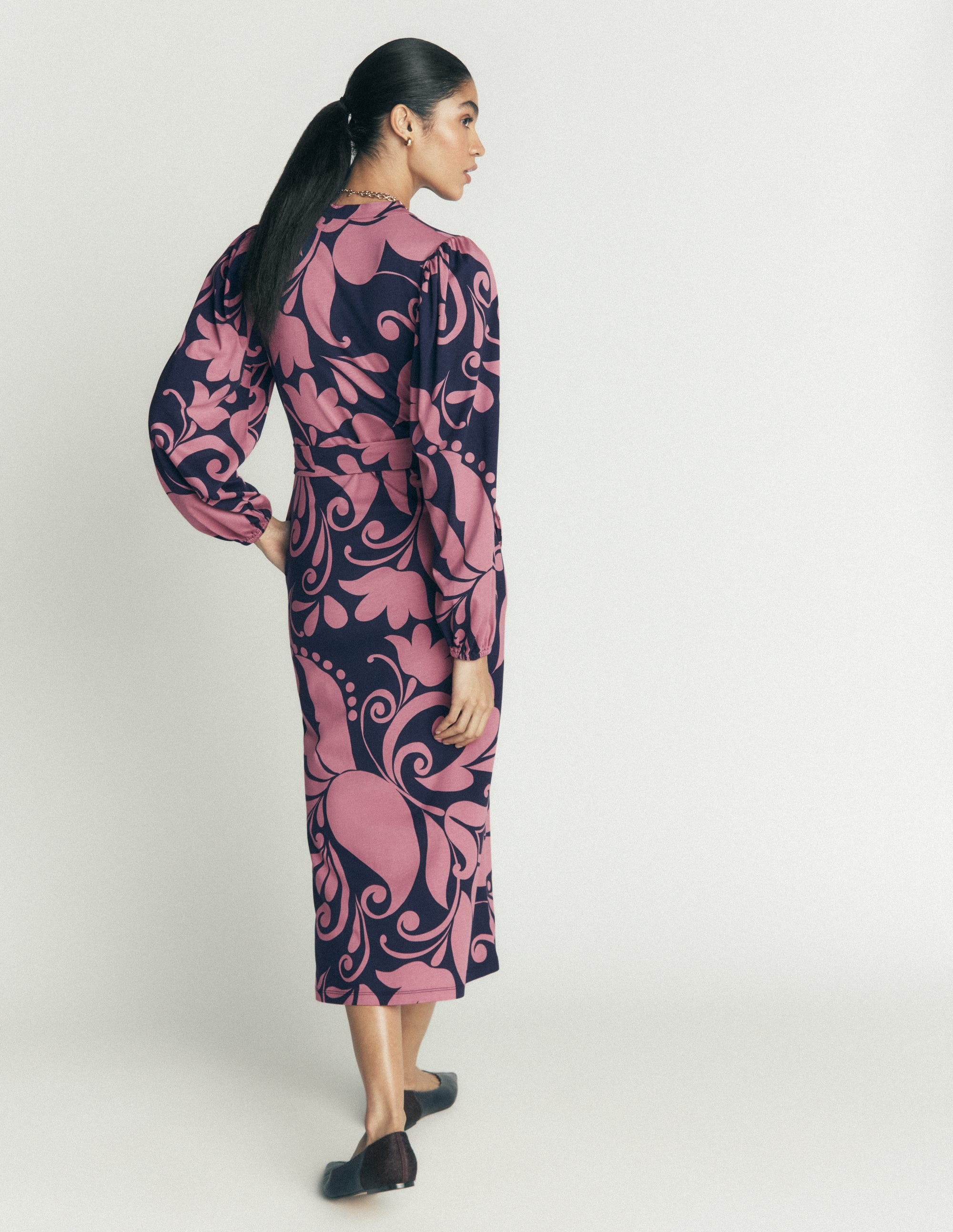 Eli Belted Jersey Midi Dress-Pink Heather, Floral Breeze - Image 3