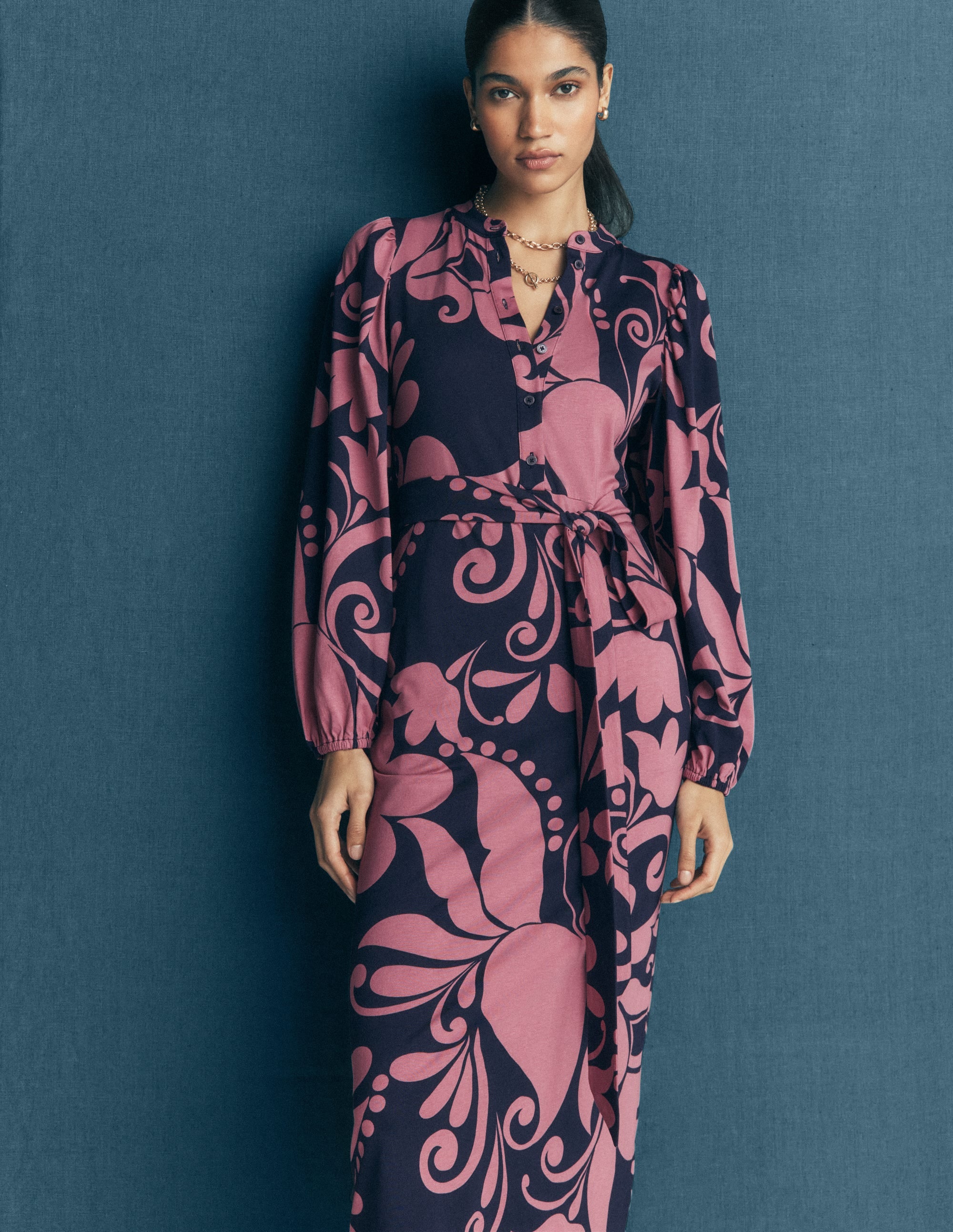 Eli Belted Jersey Midi Dress-Pink Heather, Floral Breeze - Image 4