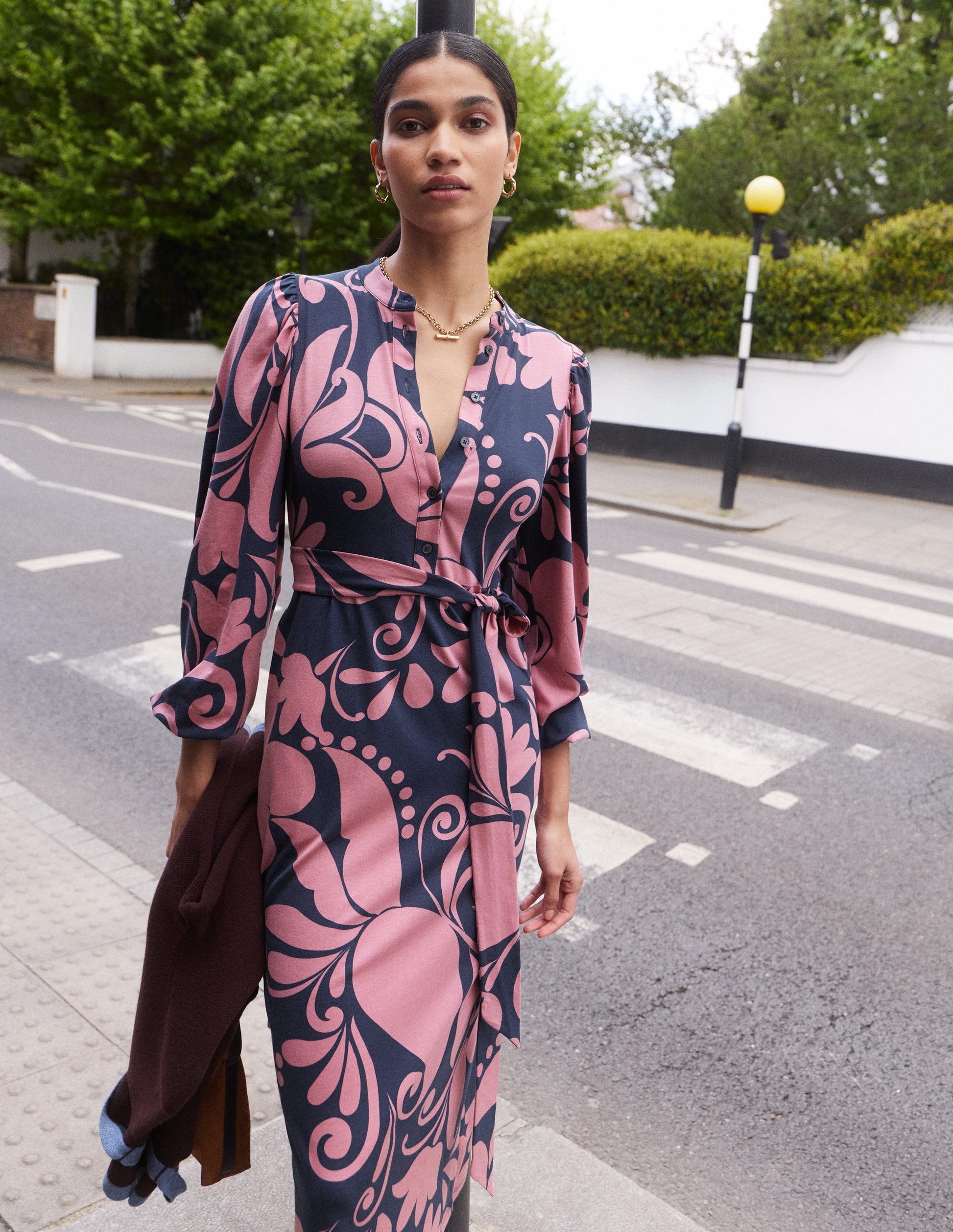 Eli Belted Jersey Midi Dress-Pink Heather, Floral Breeze-6