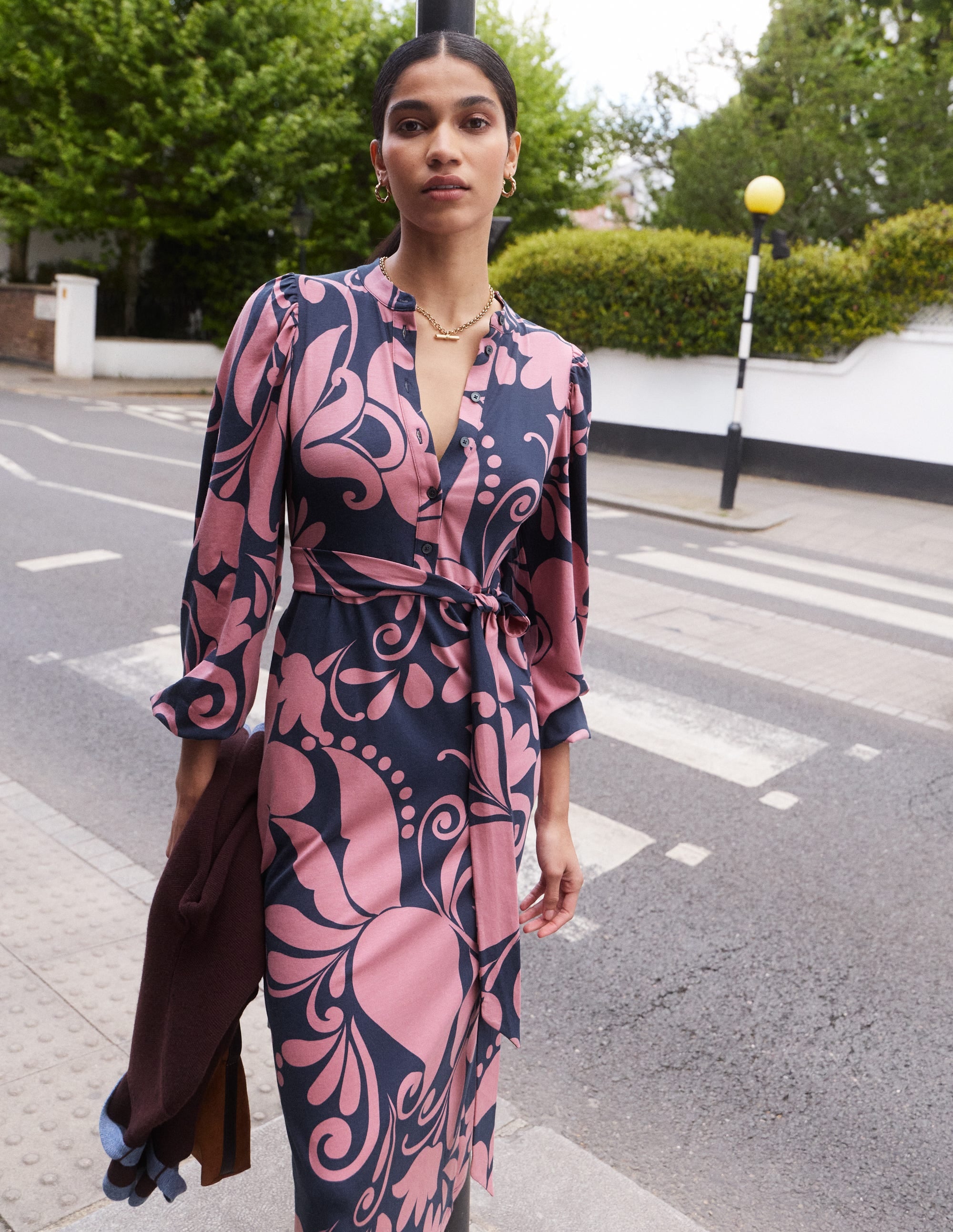 Eli Belted Jersey Midi Dress-Pink Heather, Floral Breeze - Image 6