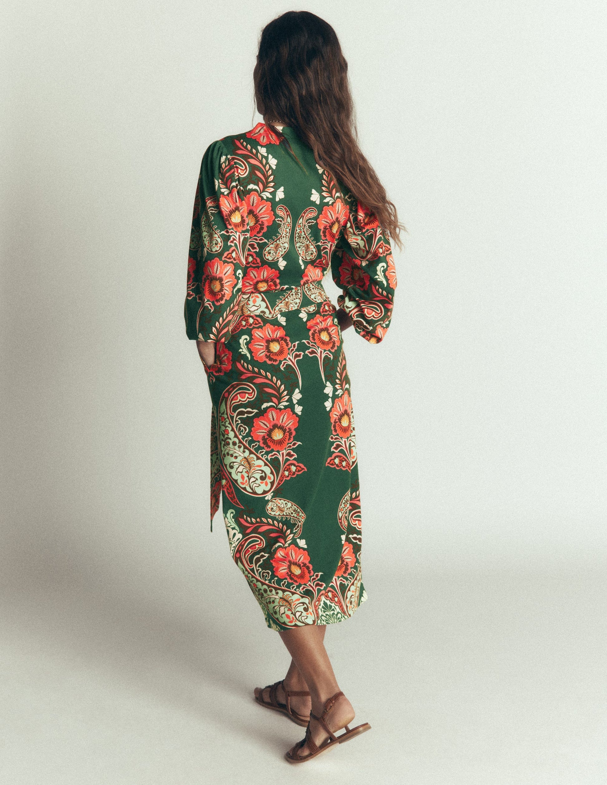 Eli Belted Jersey Midi Dress-Hunter Green, Bohemia Dream-3