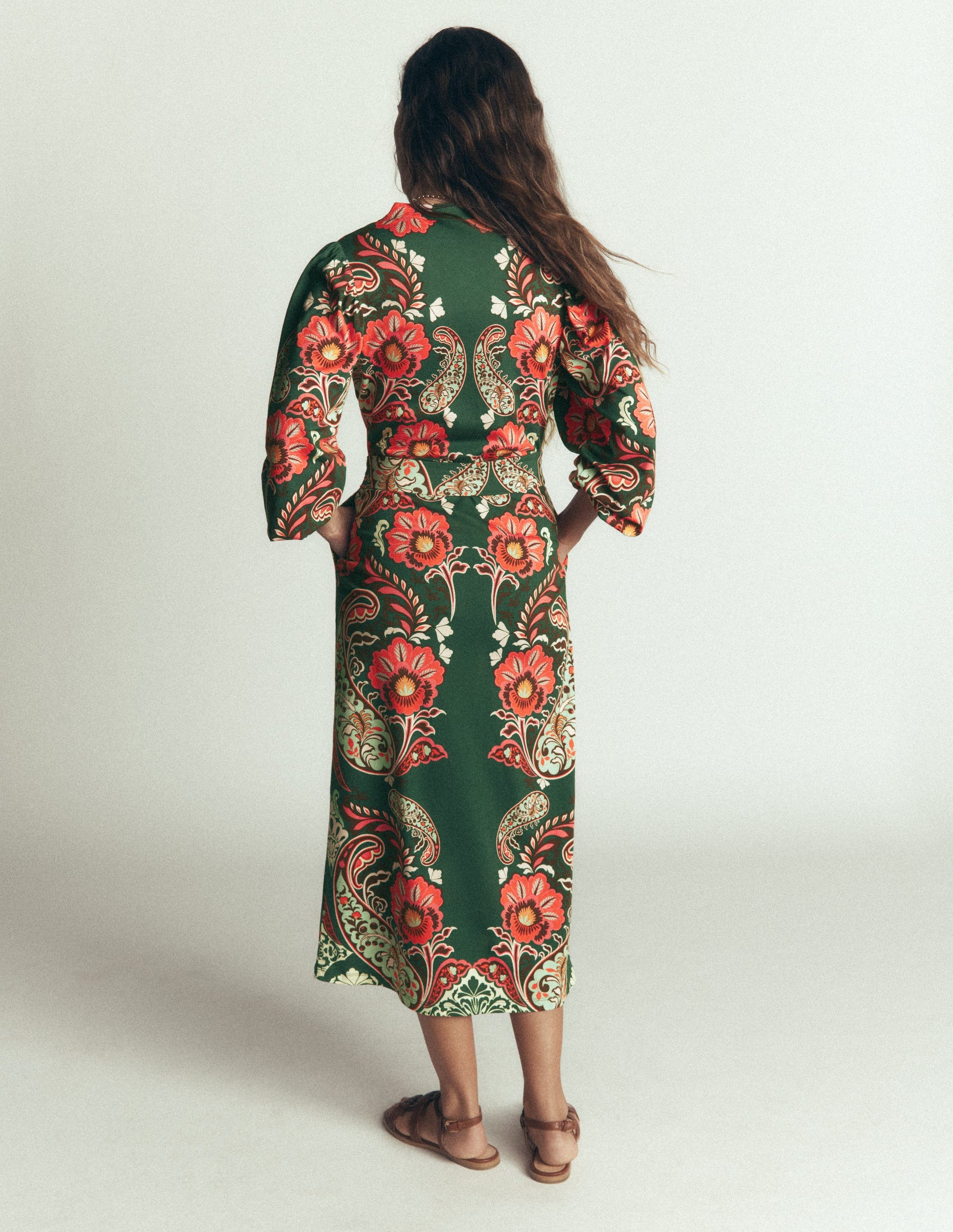 Eli Belted Jersey Midi Dress-Hunter Green, Bohemia Dream-7