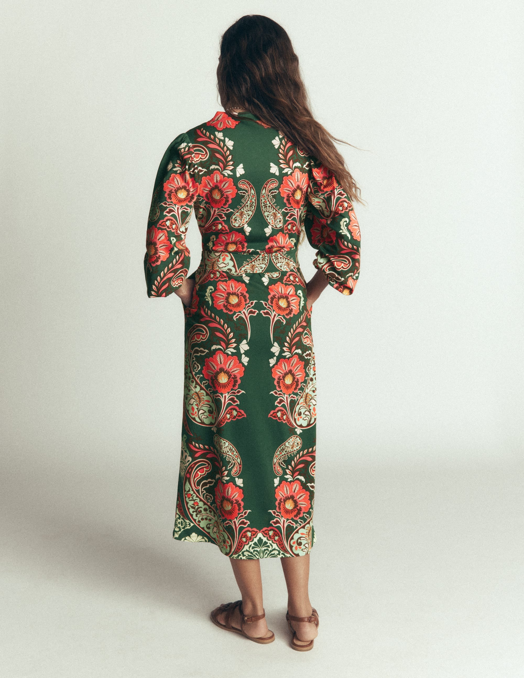 Eli Belted Jersey Midi Dress-Hunter Green, Bohemia Dream - Image 7