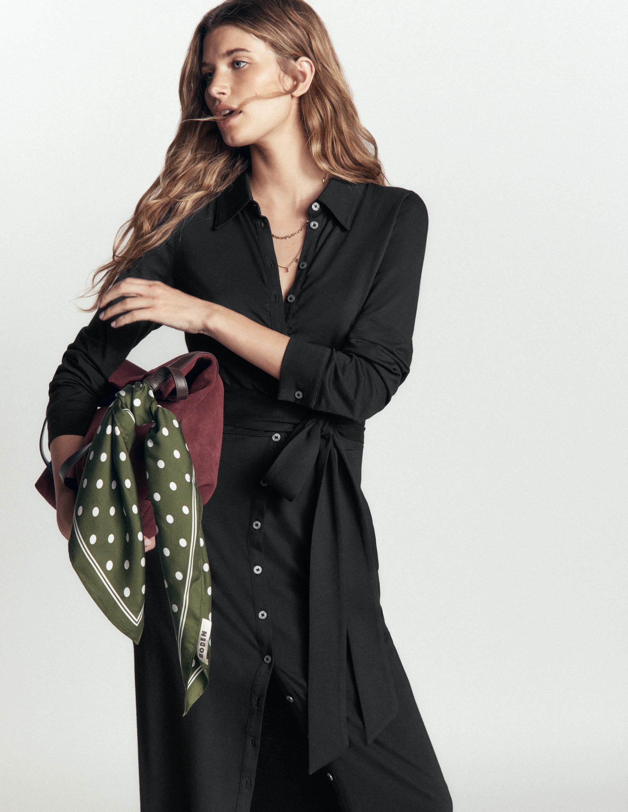 Ruched Jersey Shirt Dress-Black - Image 6