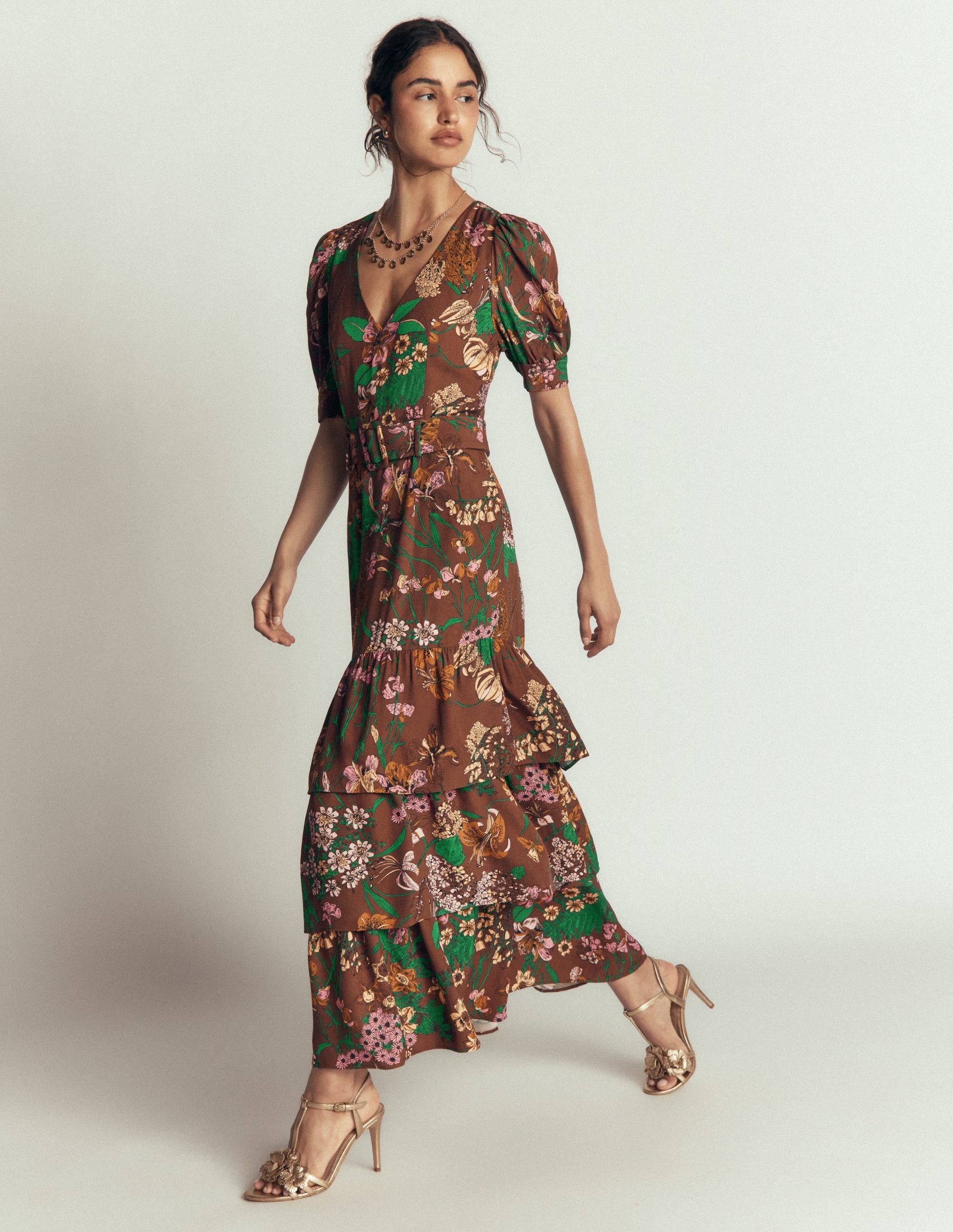 V Neck Layered Dress-Fudgesickle Whimsical Flora - Image 1