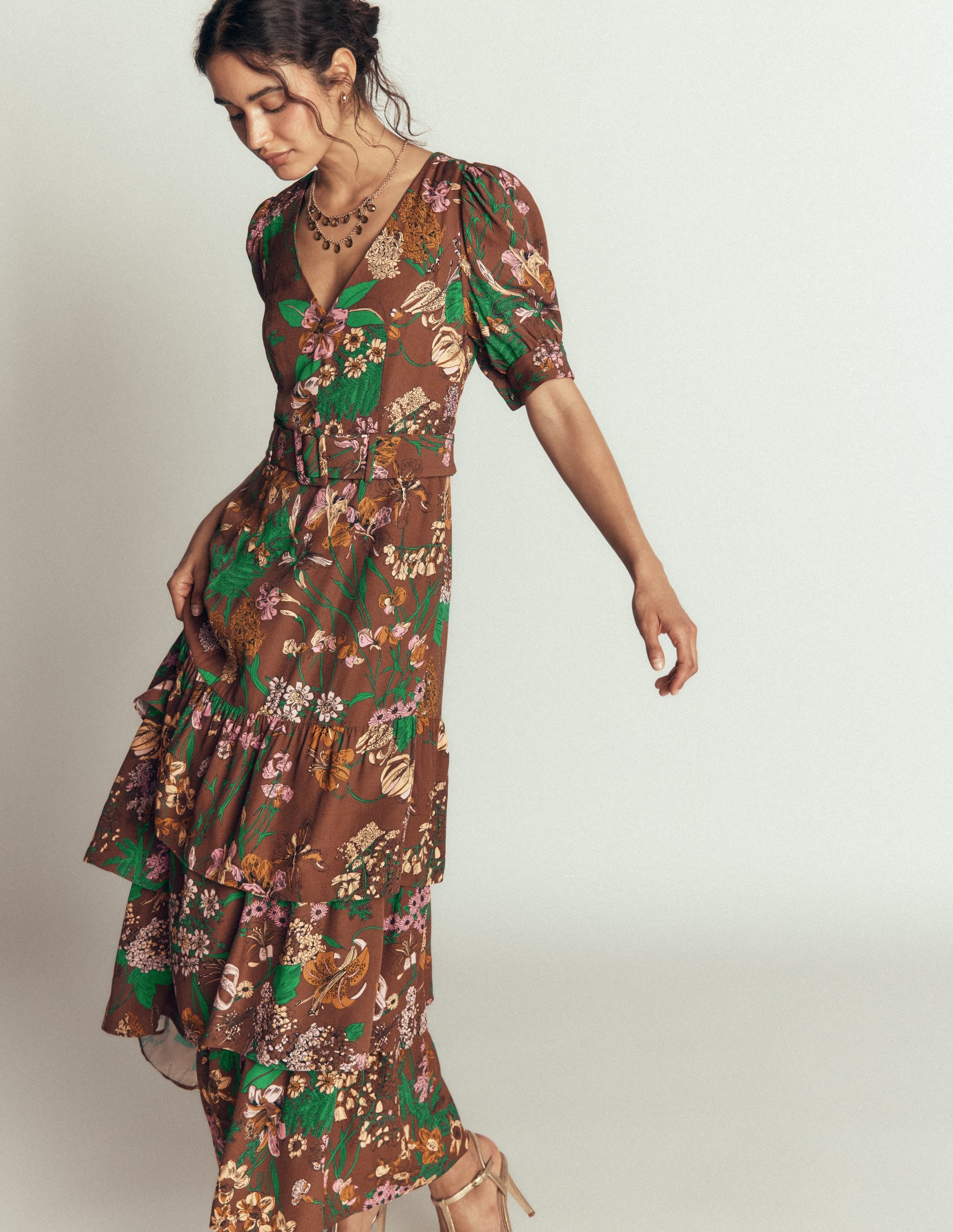 V Neck Layered Dress-Fudgesickle Whimsical Flora - Image 4