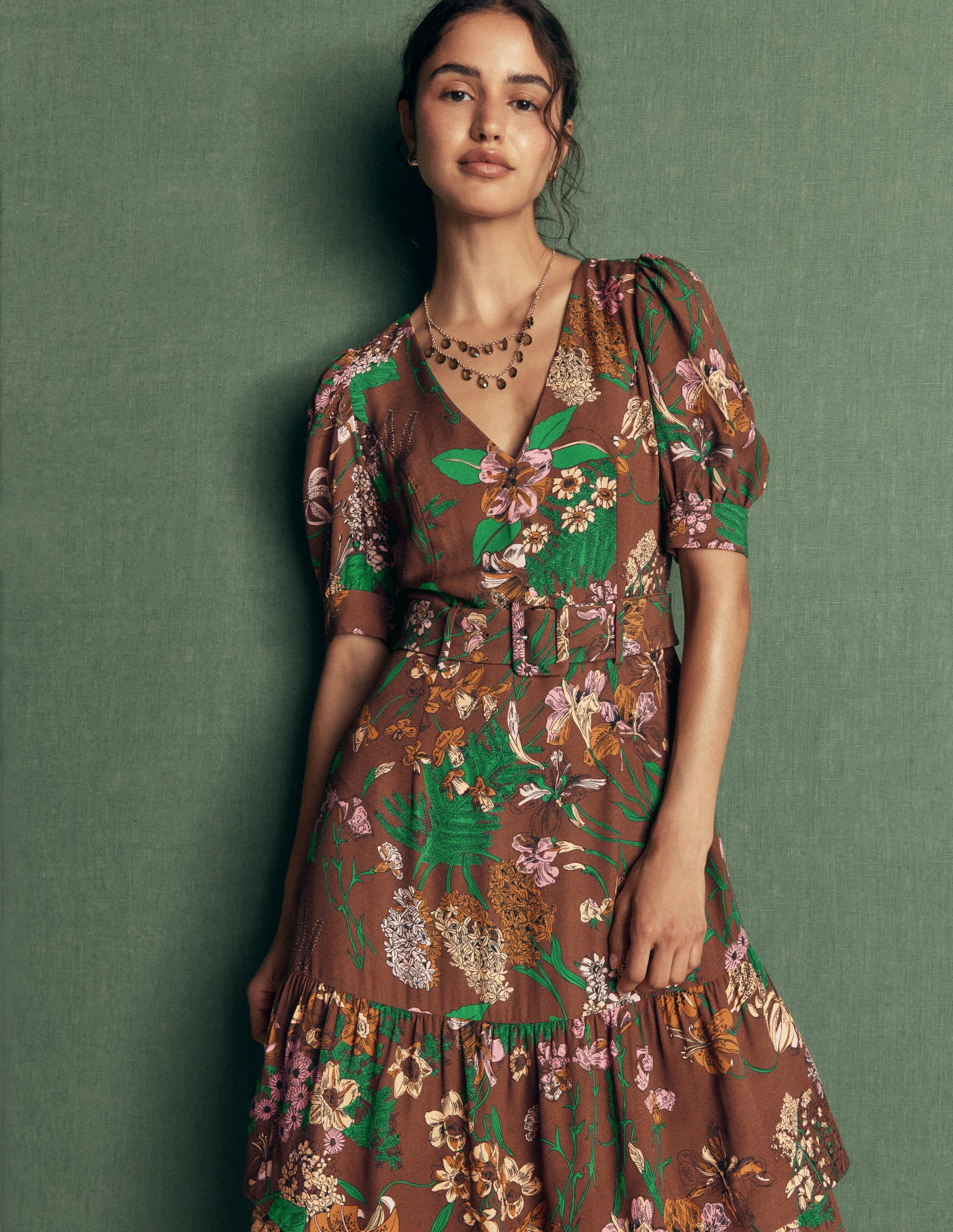 V Neck Layered Dress-Fudgesickle Whimsical Flora - Image 5