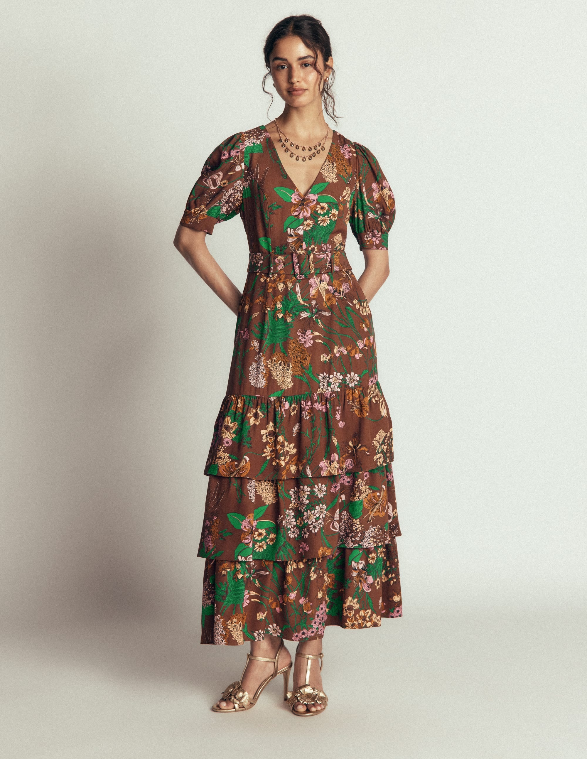 V Neck Layered Dress-Fudgesickle Whimsical Flora - Image 6
