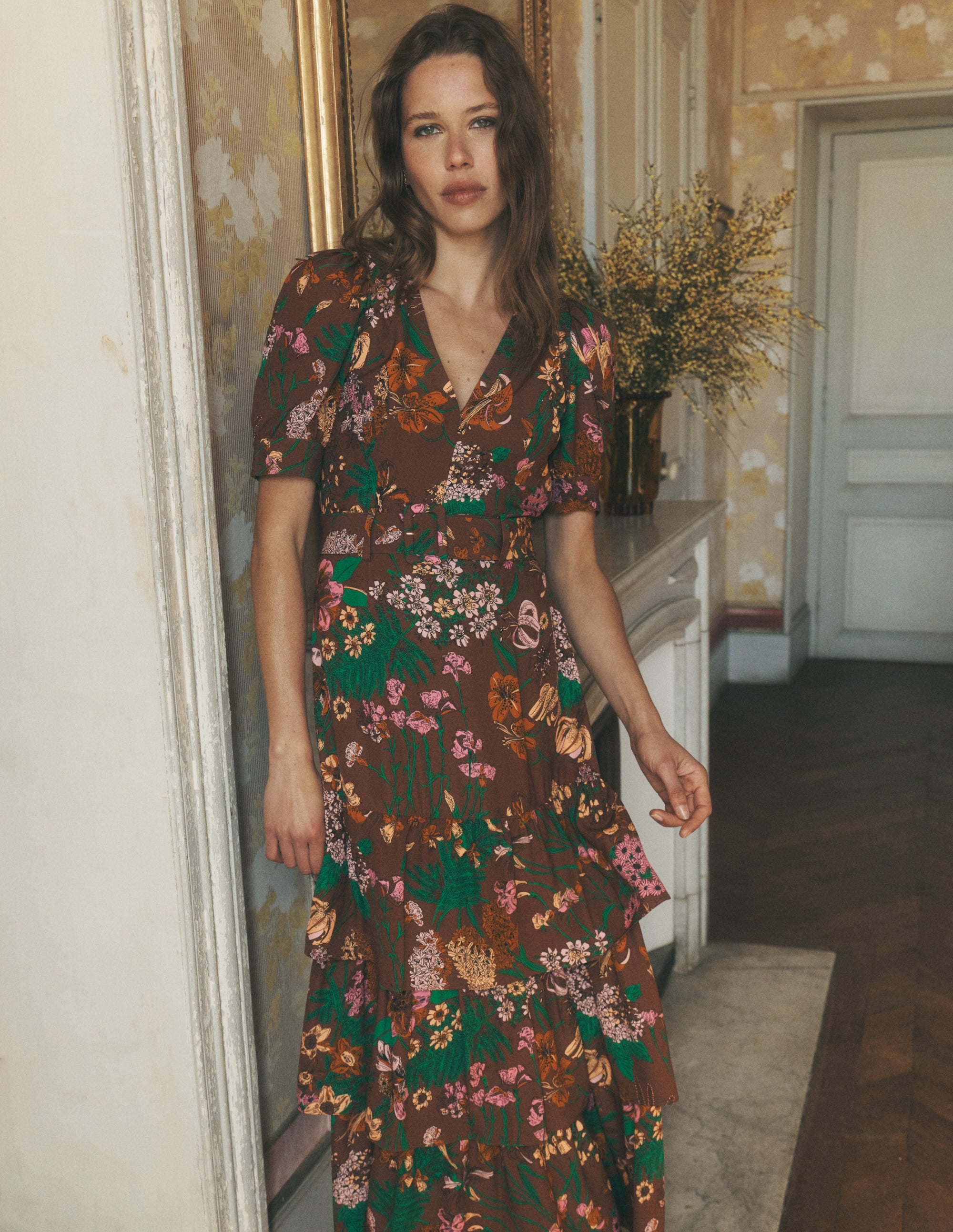 V Neck Layered Dress-Fudgesickle Whimsical Flora - Image 8