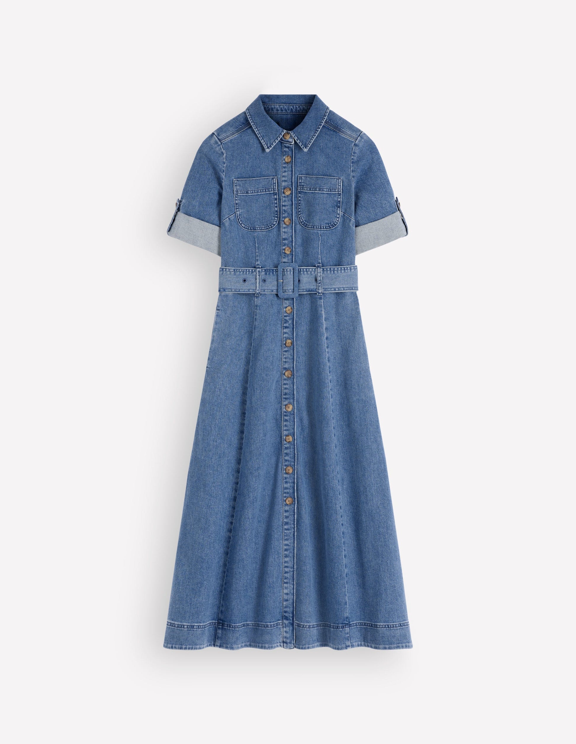 Denim Midi Shirt Dress-Light Vintage-7