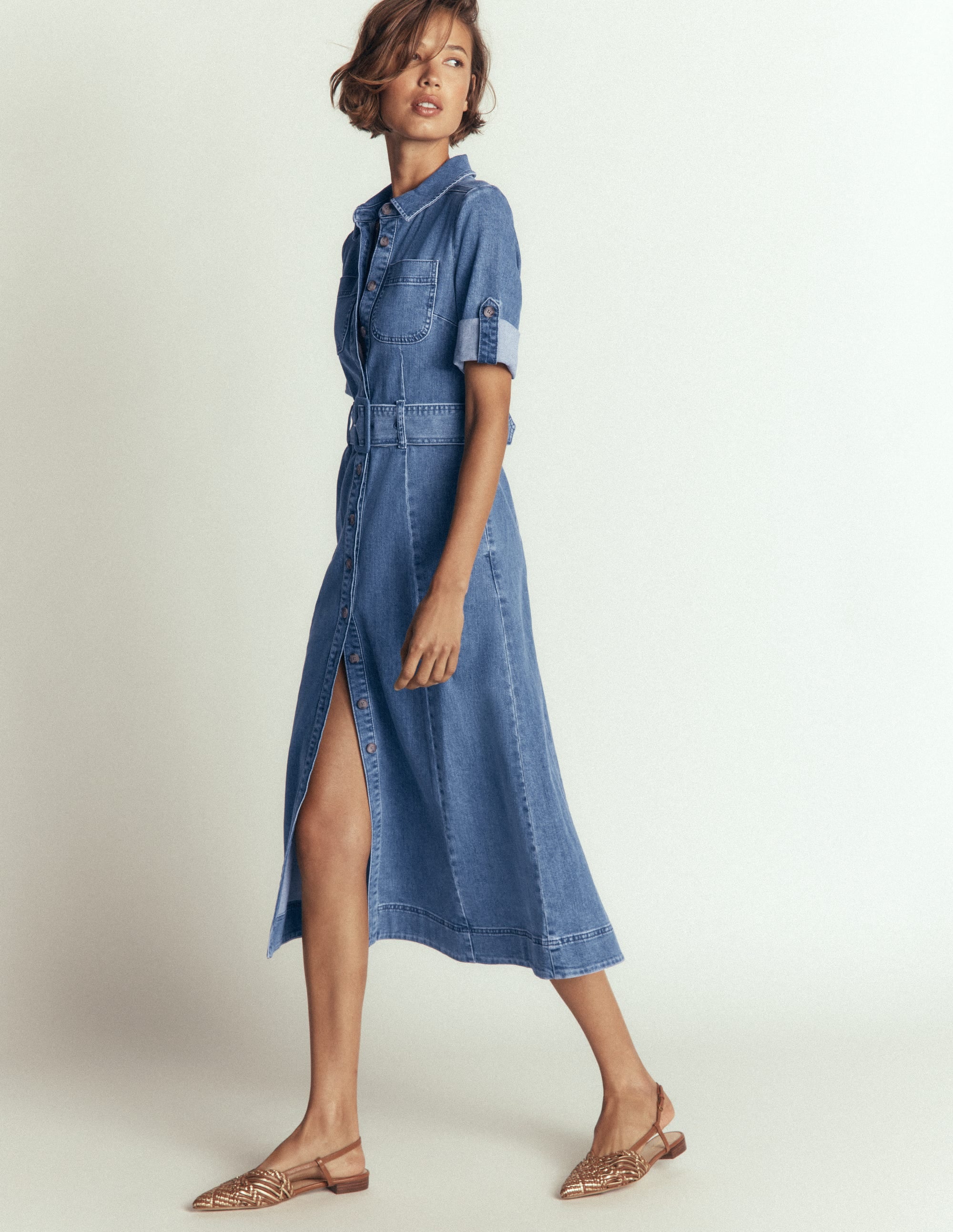Denim Midi Shirt Dress-Light Vintage - Image 4
