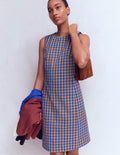 Lou Check Shift Dress-Camel, Blue Gingham
