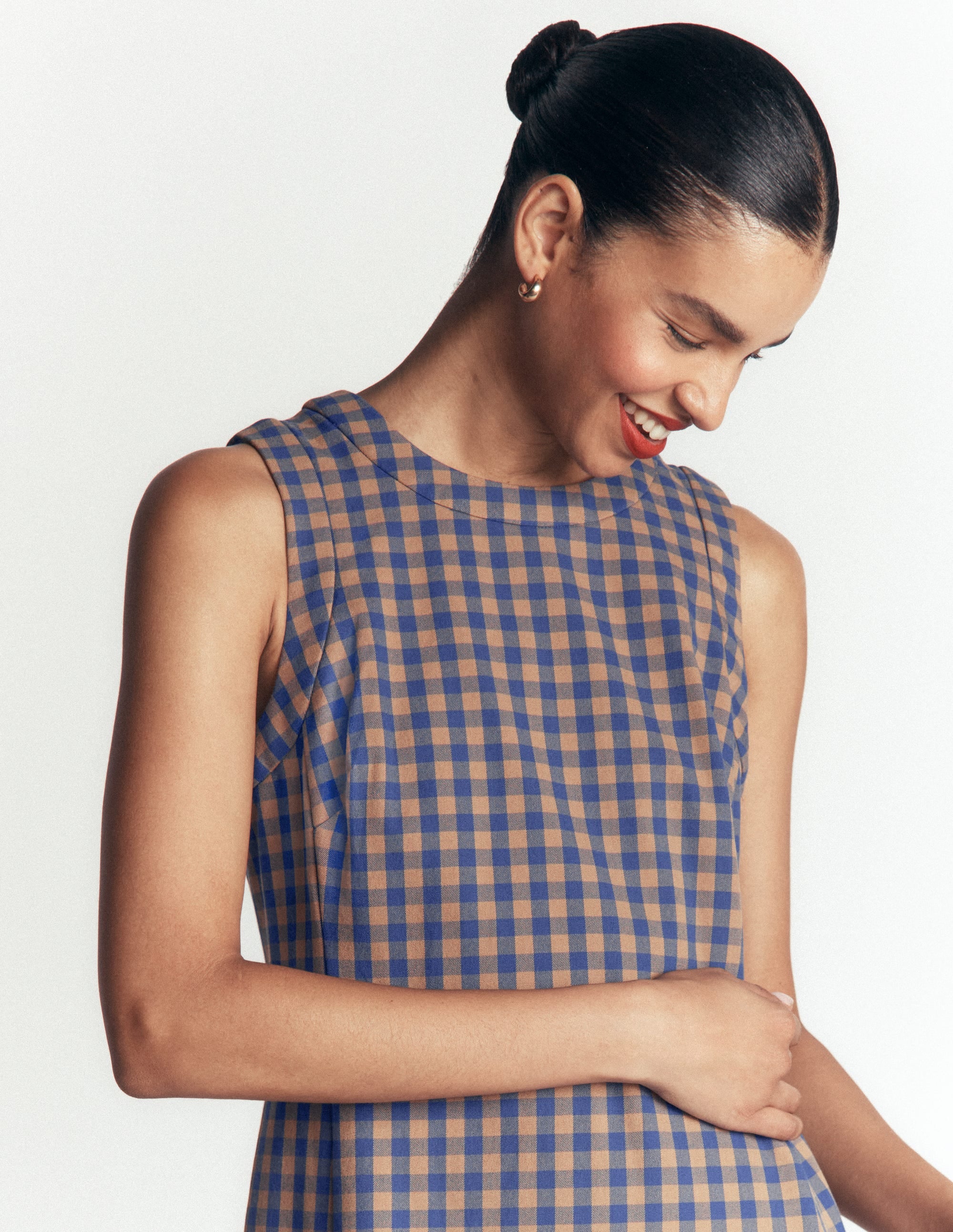 Lou Check Shift Dress-Camel, Blue Gingham - Image 4