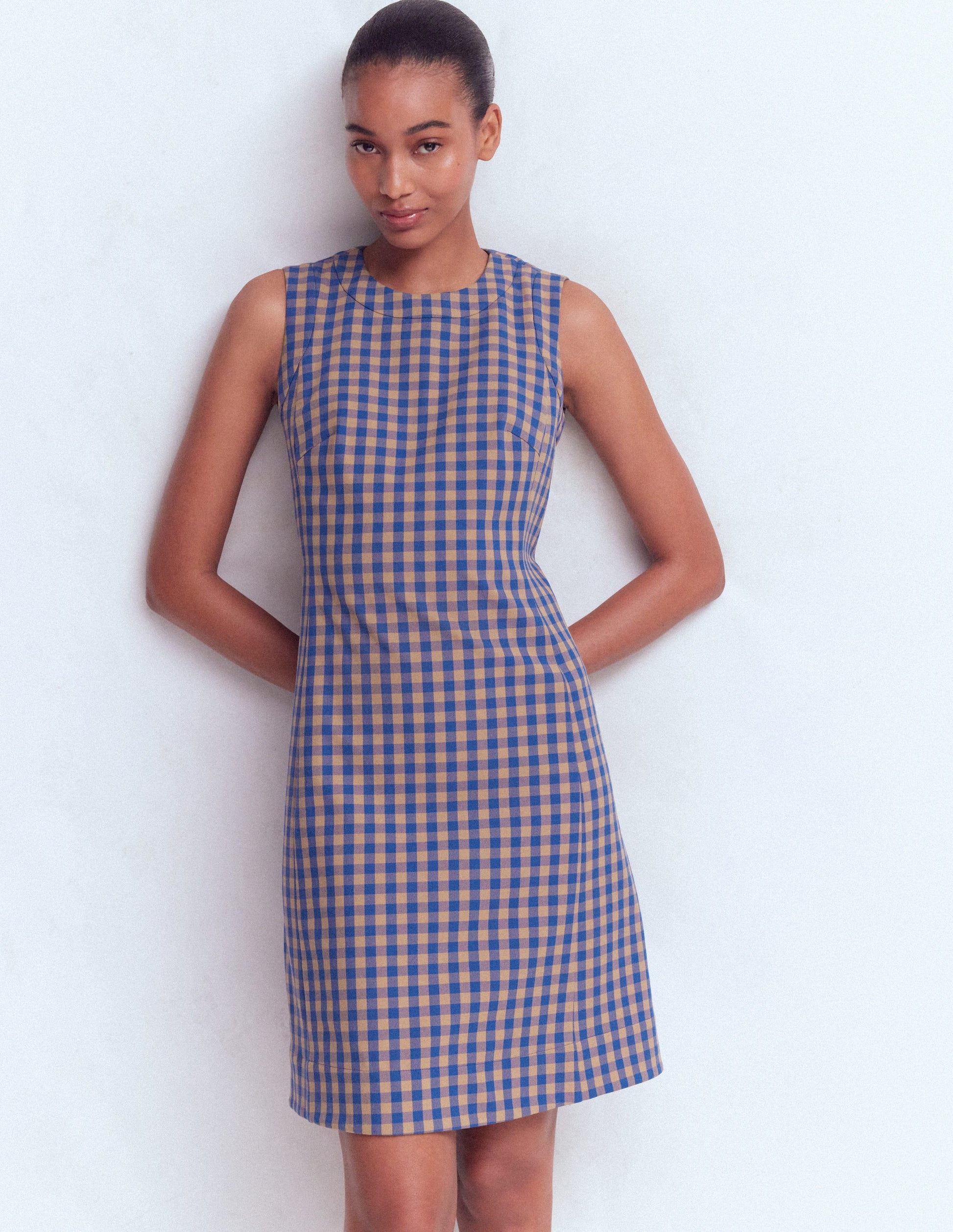 Lou Check Shift Dress-Camel, Blue Gingham-5