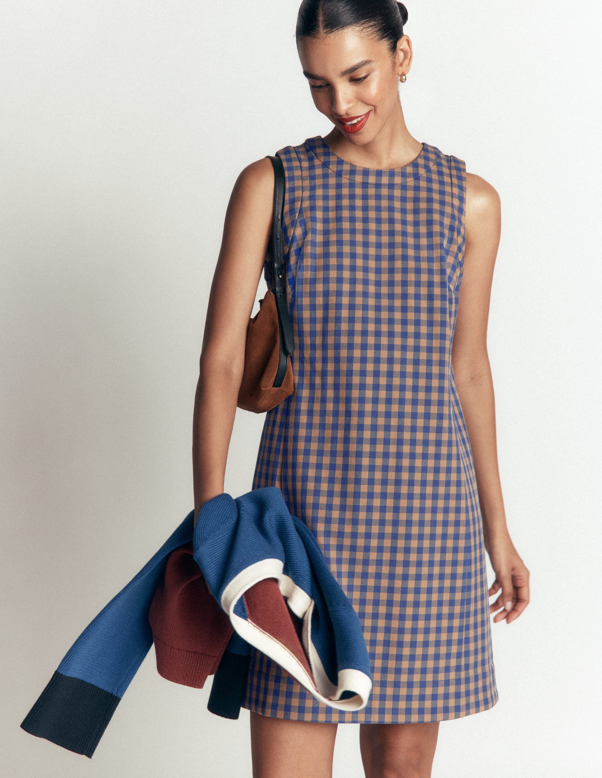 Lou Check Shift Dress-Camel, Blue Gingham - Image 6
