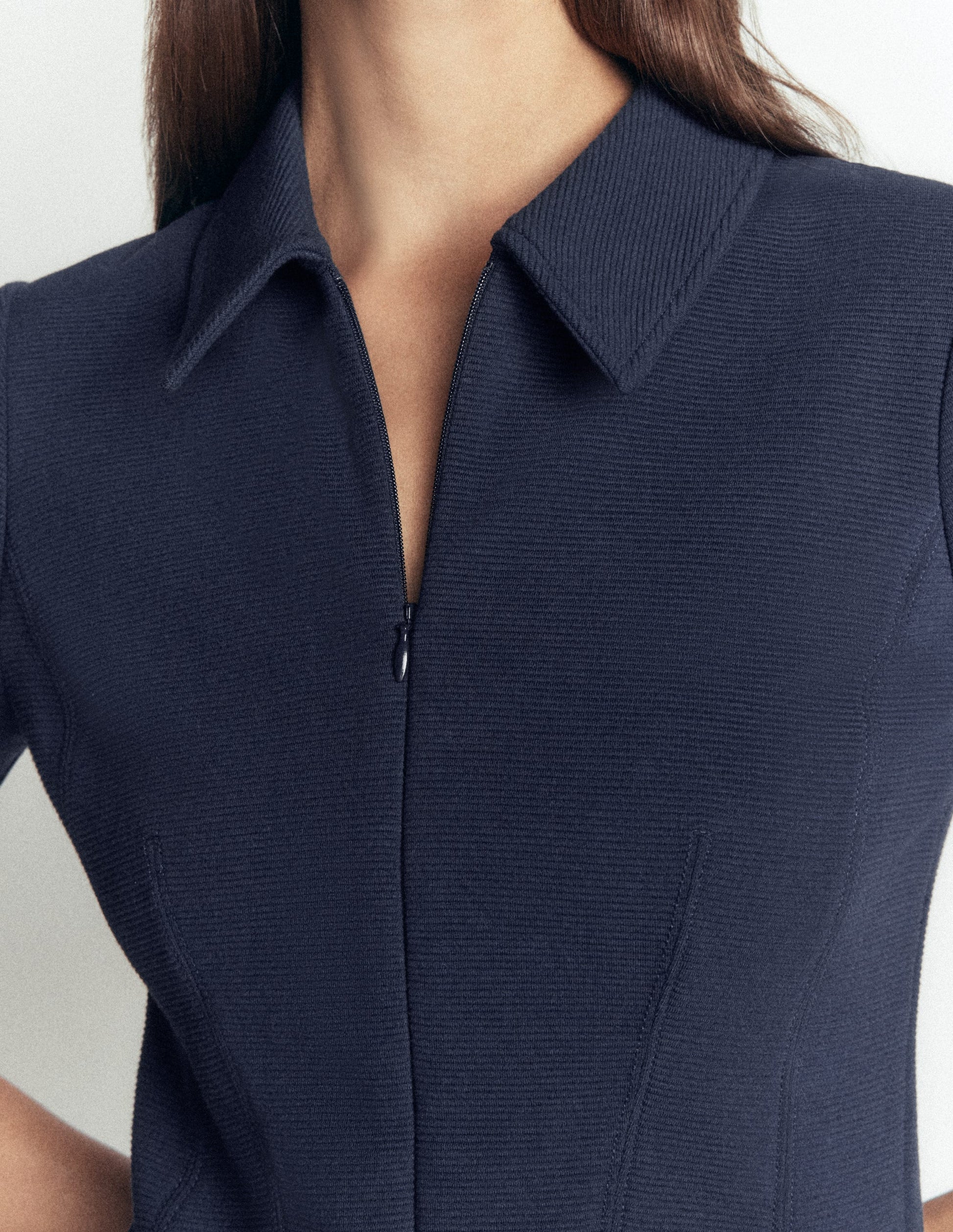 Nia Short Sleeve Zip Dress-Navy-2